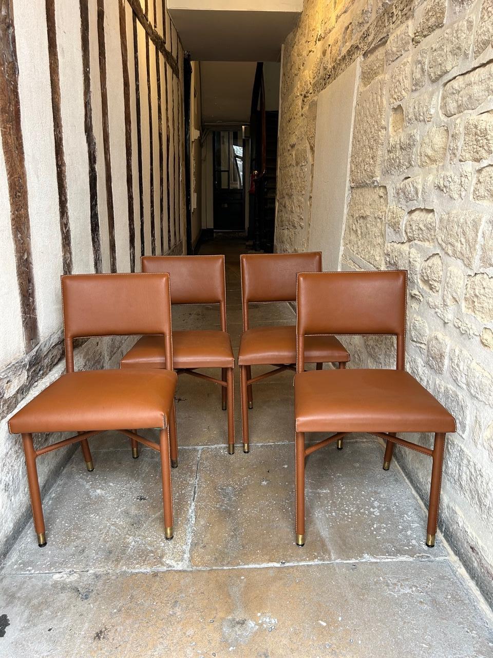 Jacques Adnet Set di quattro sedie In condizioni ottime in vendita a Paris, FR