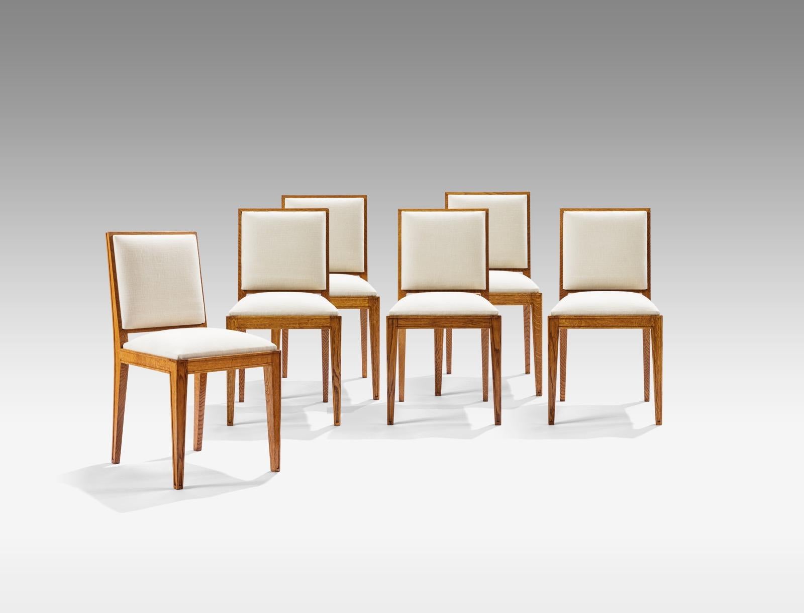Art Deco Jacques Adnet, Set of Six Oak Chairs, circa 1950