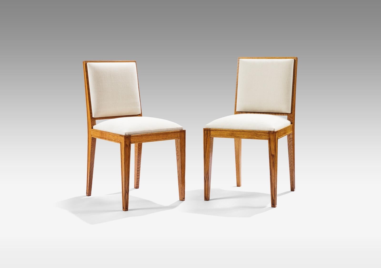 French Jacques Adnet, Set of Six Oak Chairs, circa 1950