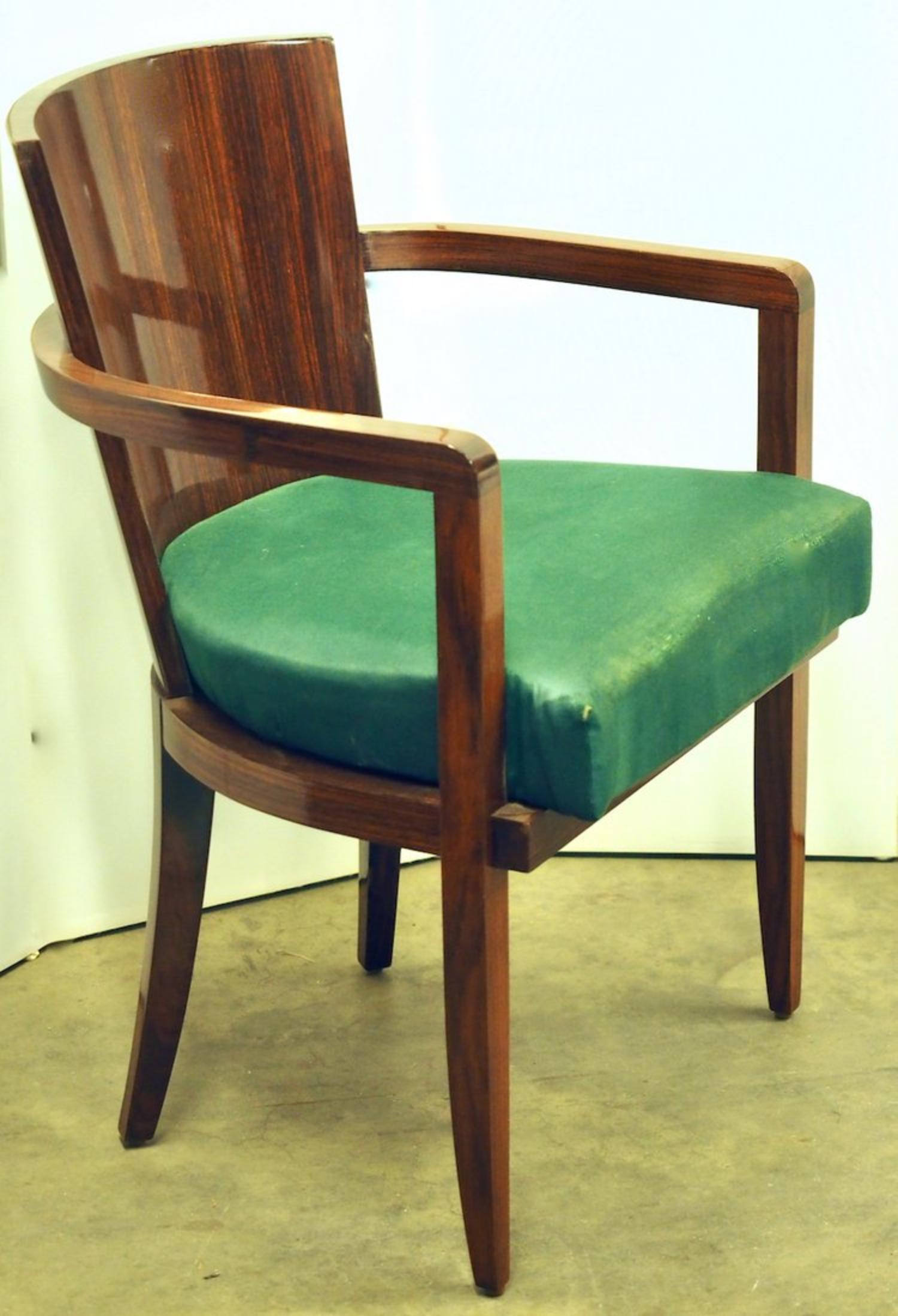Art Deco Jacques Adnet Set of Six Rosewood Armchairs For Sale