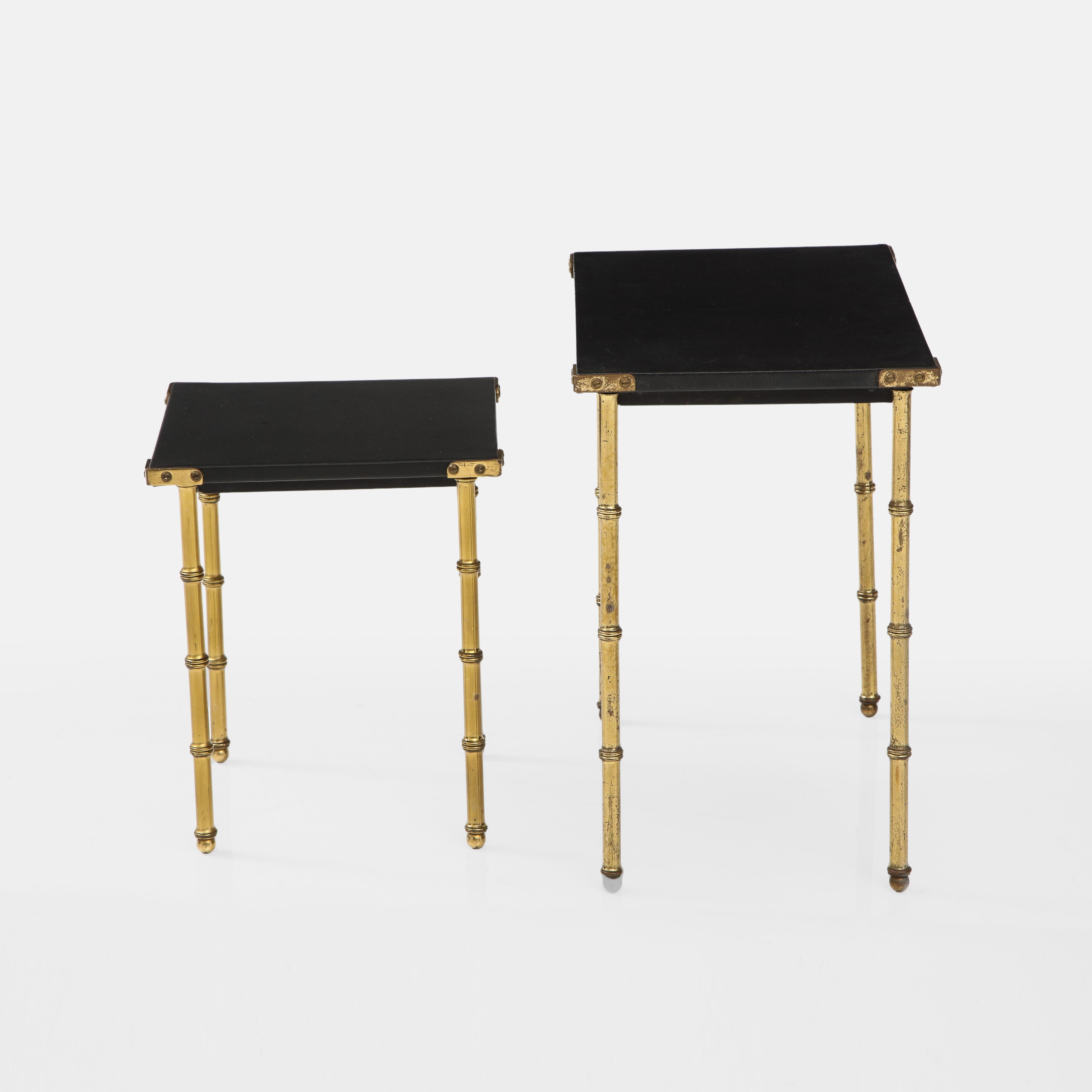 Jacques Adnet Set of Two Faux Bamboo Side Nesting Tables, France, 1950s In Good Condition In New York, NY