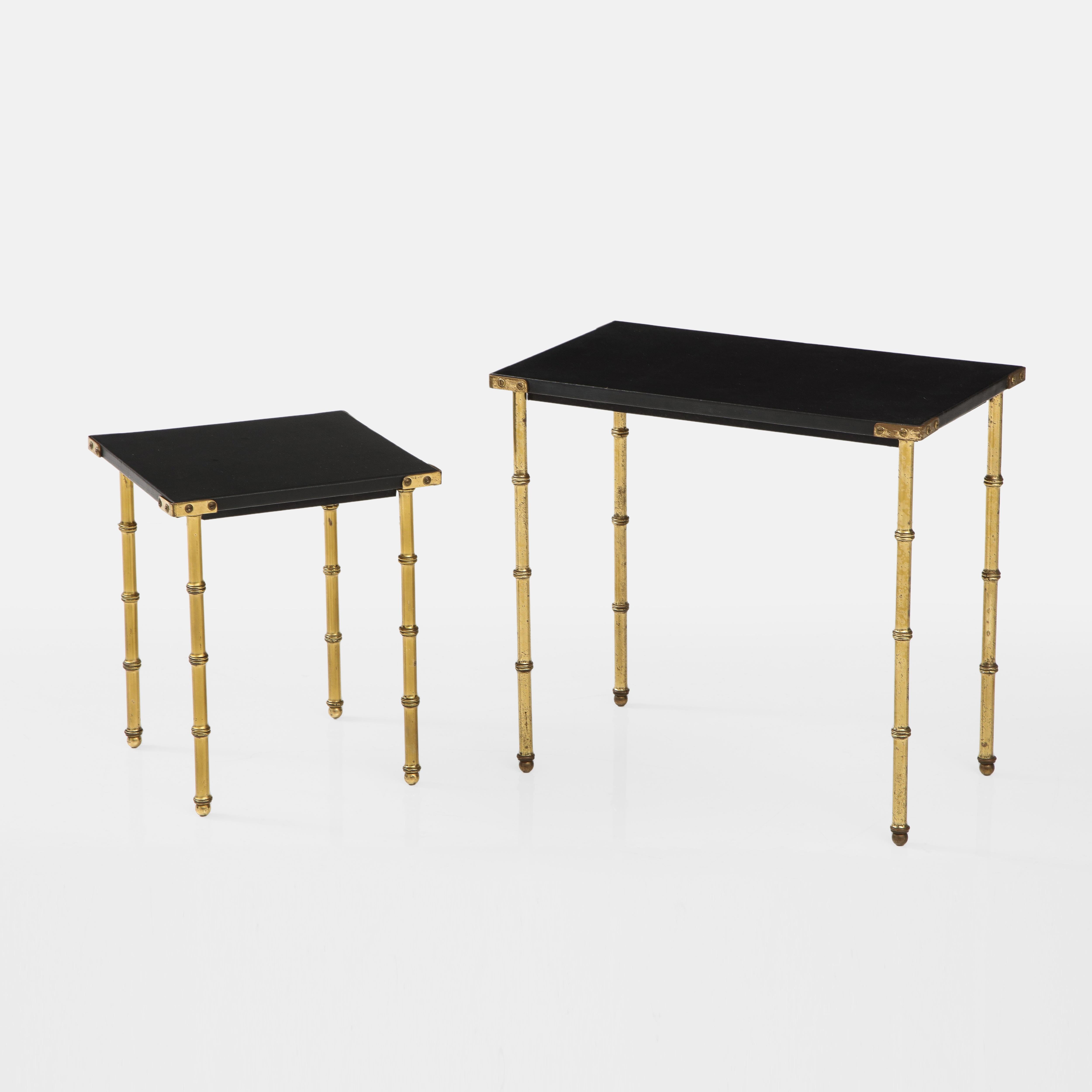 Mid-20th Century Jacques Adnet Set of Two Faux Bamboo Side Nesting Tables, France, 1950s