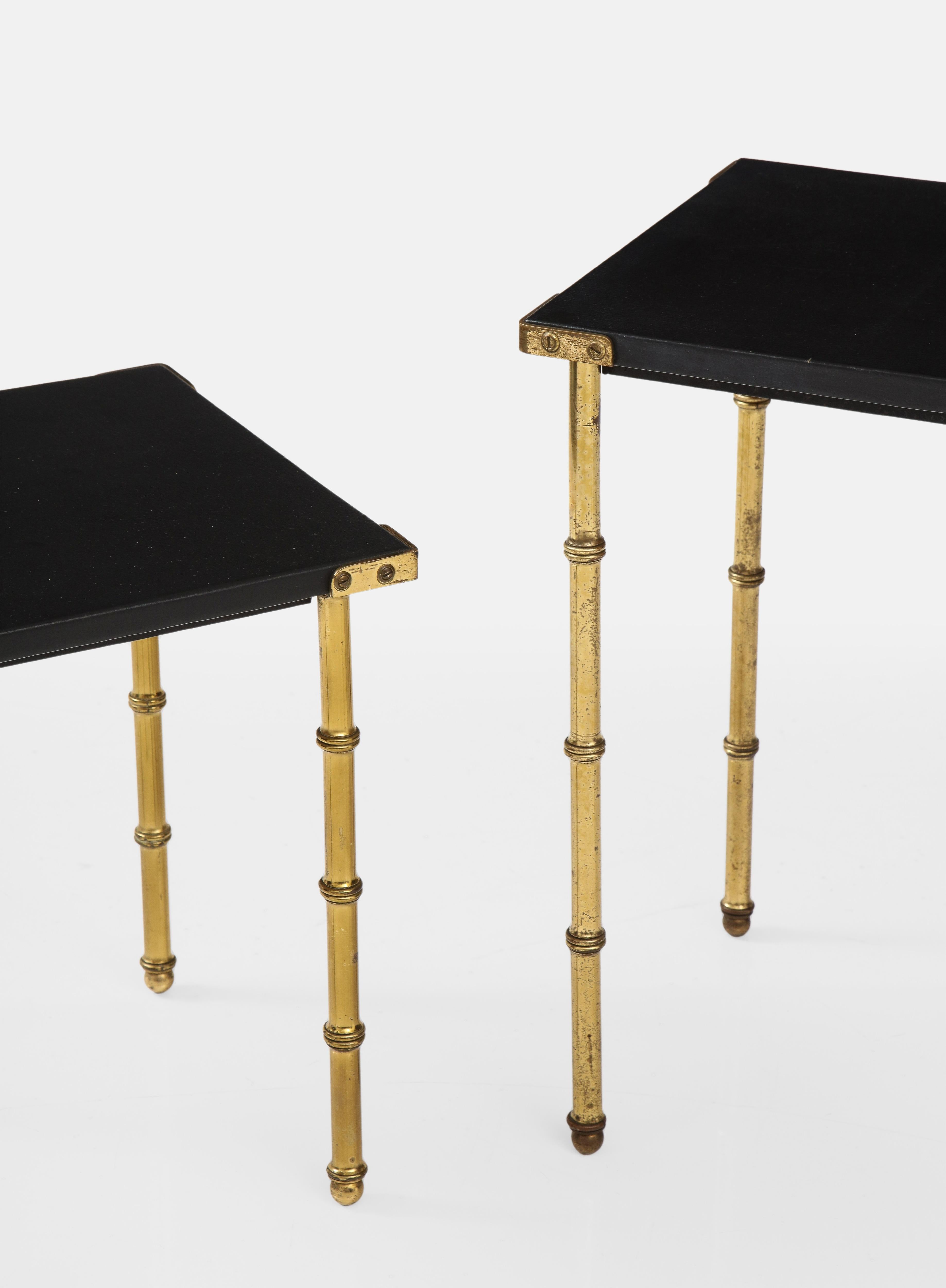 Brass Jacques Adnet Set of Two Faux Bamboo Side Nesting Tables, France, 1950s