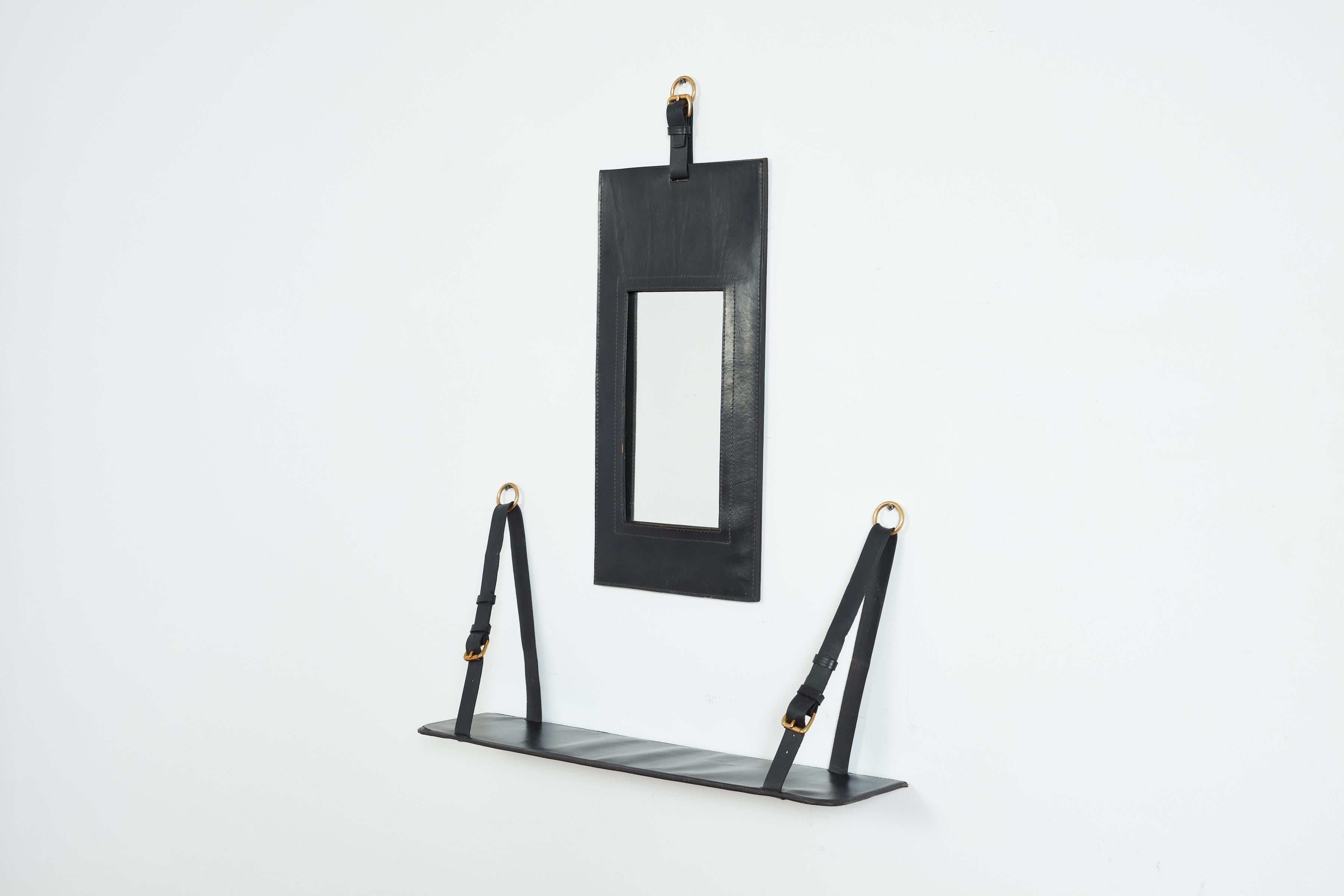 French Jacques Adnet Shelf and Mirror For Sale