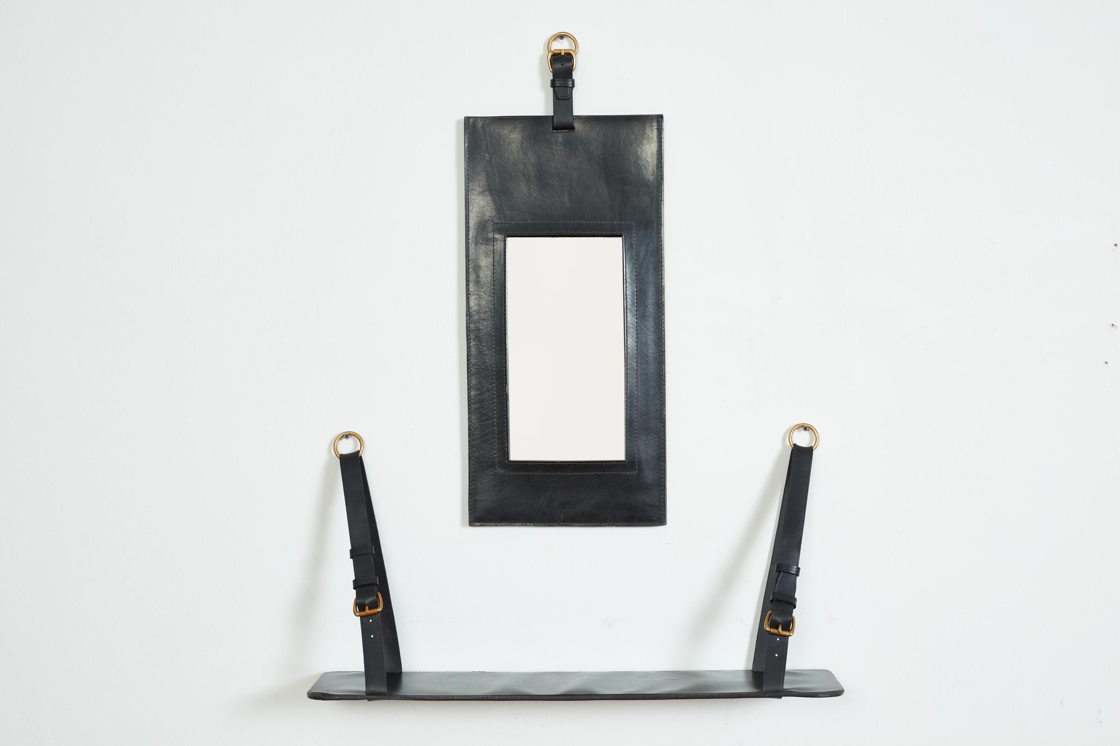 Jacques Adnet Shelf and Mirror In Good Condition For Sale In Beverly Hills, CA