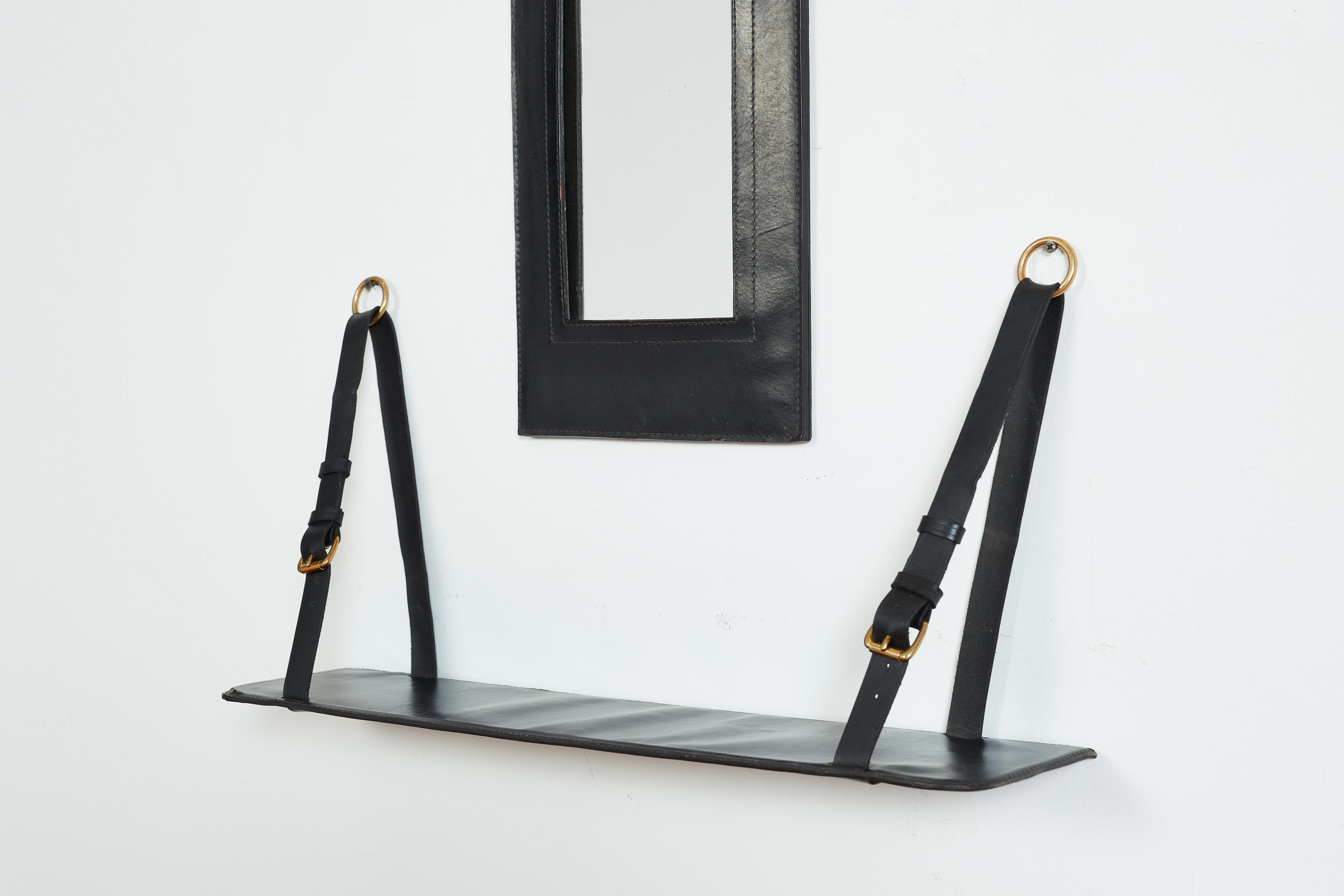 Jacques Adnet Shelf and Mirror For Sale 1