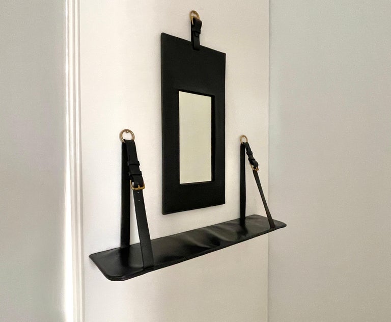 Jacques Adnet Shelf and Mirror For Sale 2