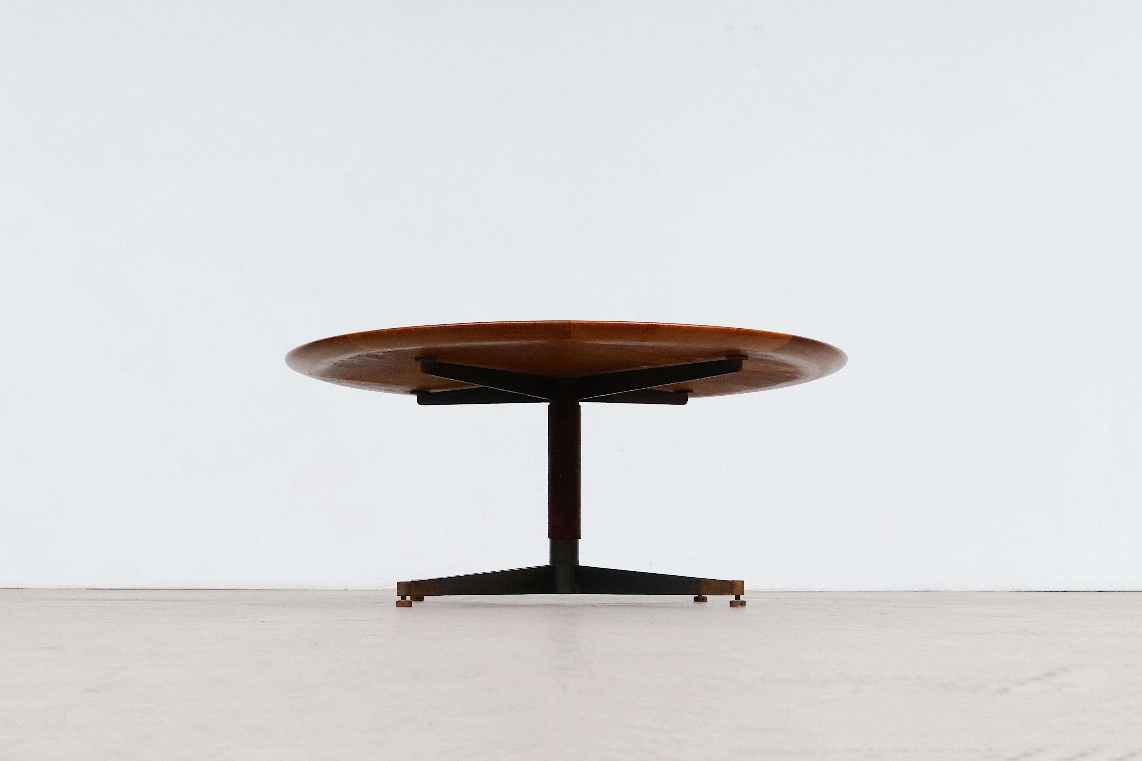 Mid-20th Century Jacques Adnet attributed Side or Coffee Table with Leather Wrapped Pedestal Base