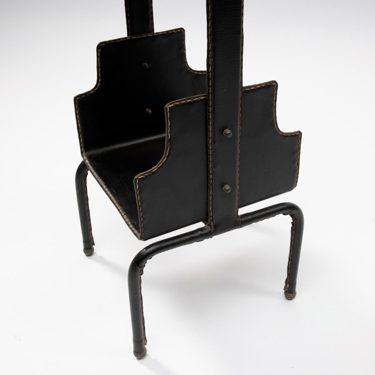 Jacques Adnet, Side Table Covered with Black Leather Saddle Stiched 1