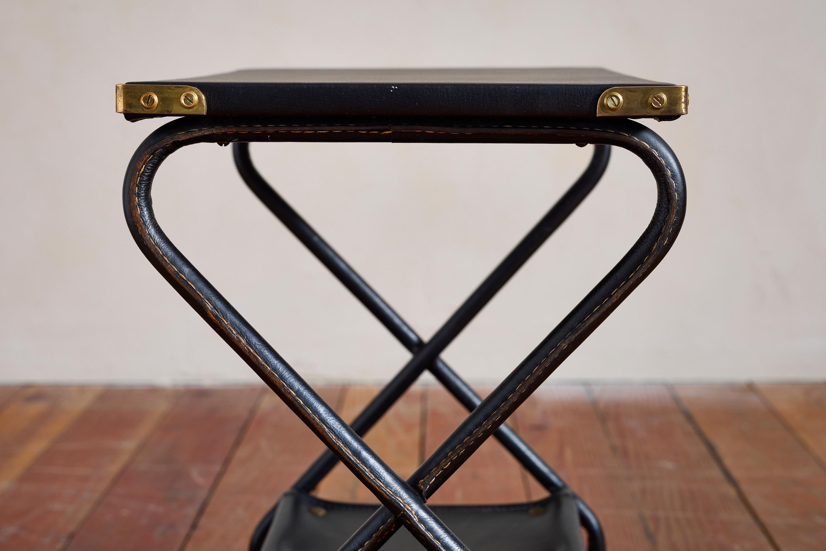 Leather Jacques Adnet Side Table For Sale