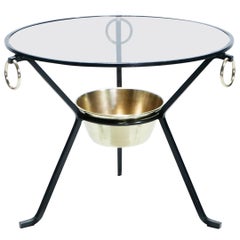 Jacques Adnet Side Table Gueridon Iron and Brass, 1950s