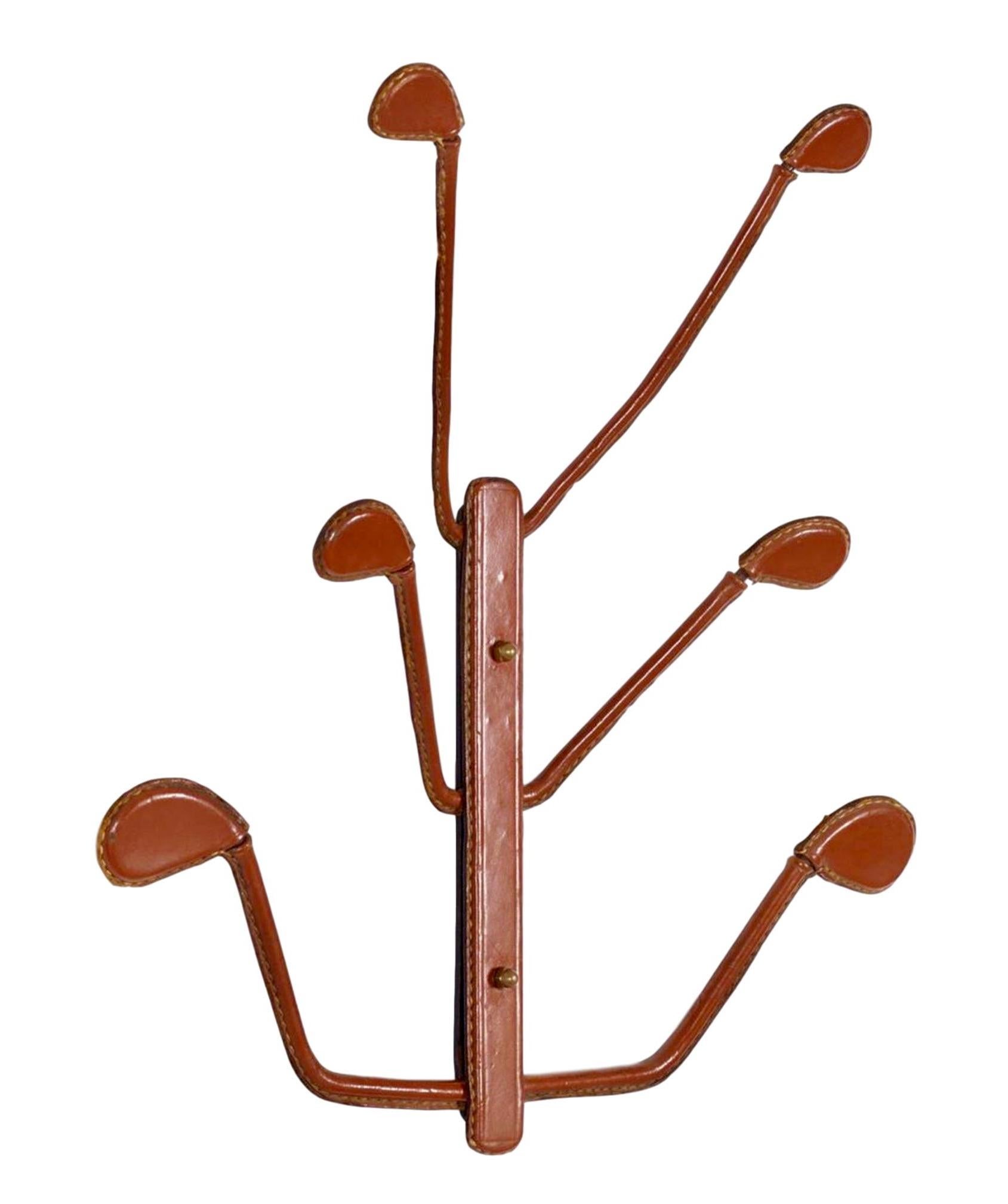 Jacques Adnet Six-Arm Leather Coat Rack In Good Condition In Los Angeles, CA