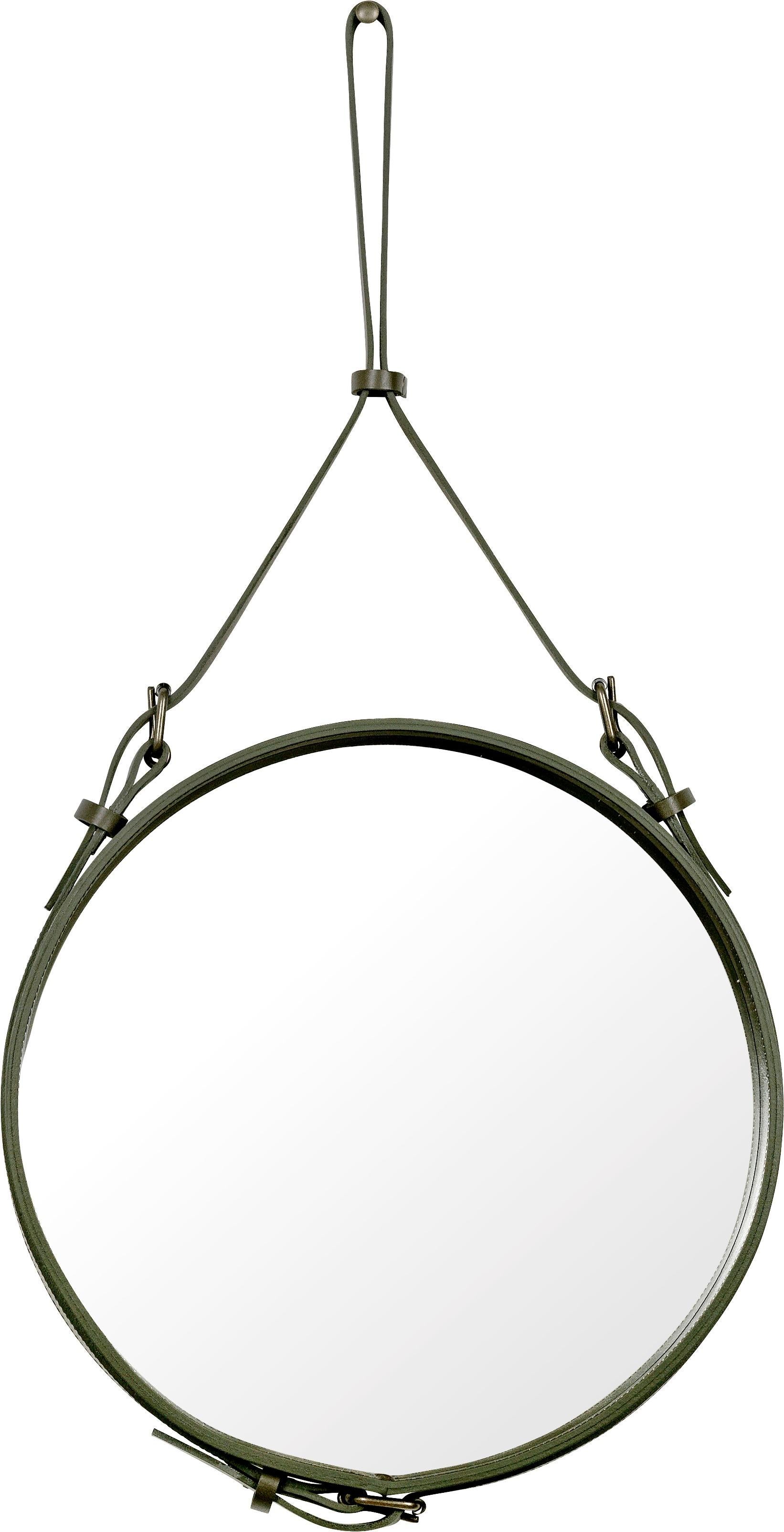 Brass Jacques Adnet Small Circulaire Mirror with Black Leather For Sale
