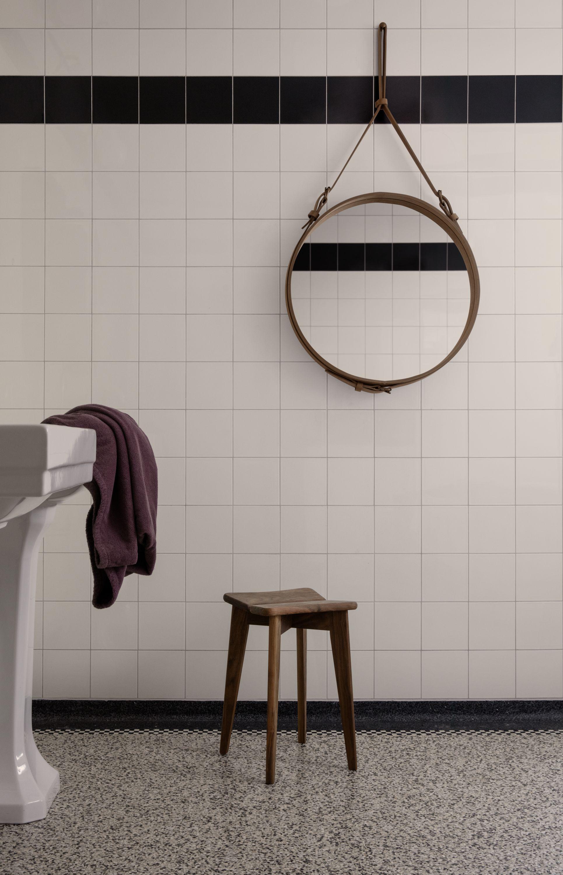 Danish Jacques Adnet Small Circulaire Mirror with Brown Leather