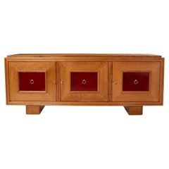 Vintage Jacques Adnet solid oak sideboard red lacquer 1940