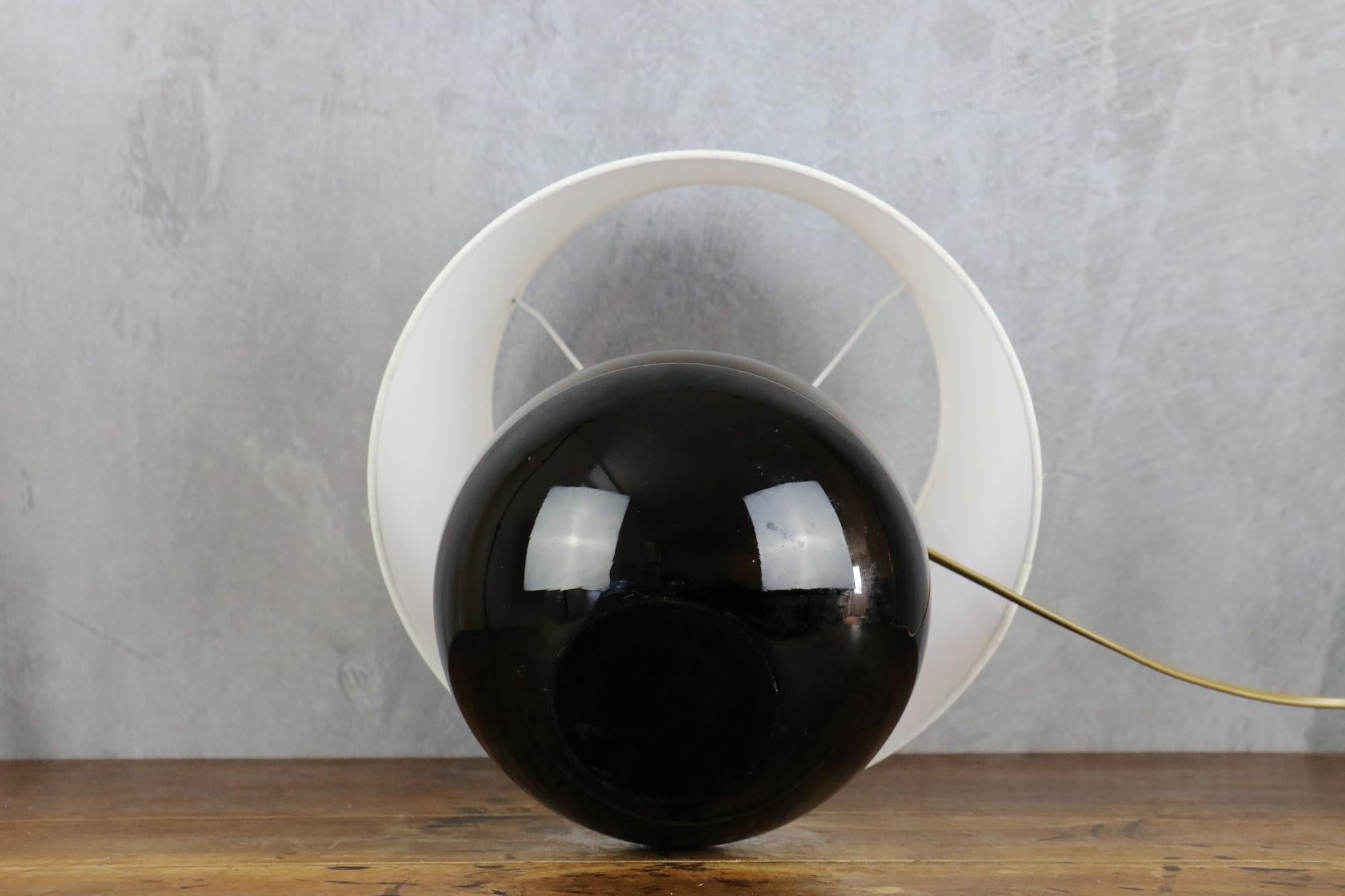 French Jacques Adnet Spherical Table Lamp, Black Opaline Glass, France 1930