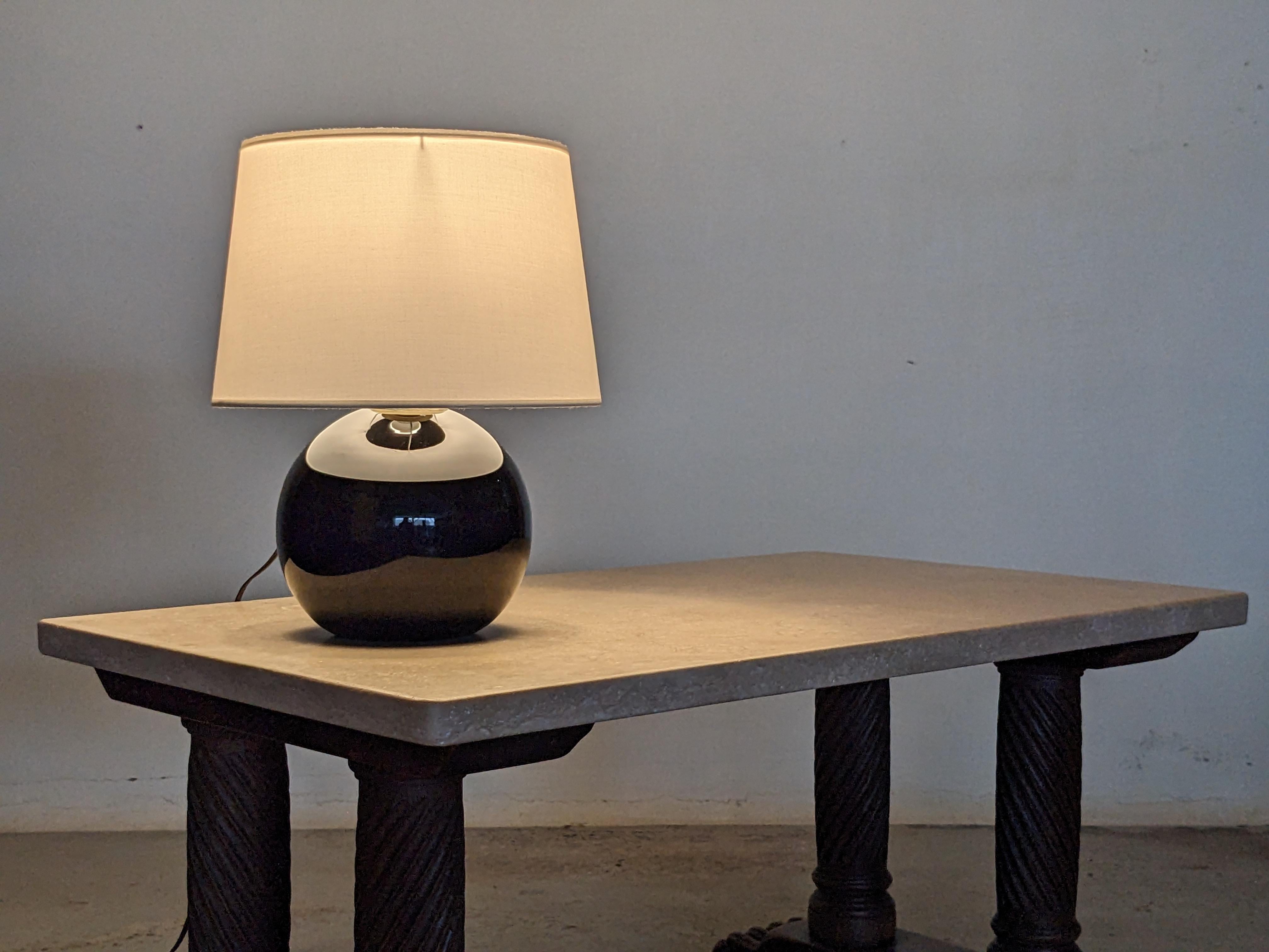 Mid-20th Century Jacques Adnet Spherical Table Lamp, Black Opaline Glass, France 1930
