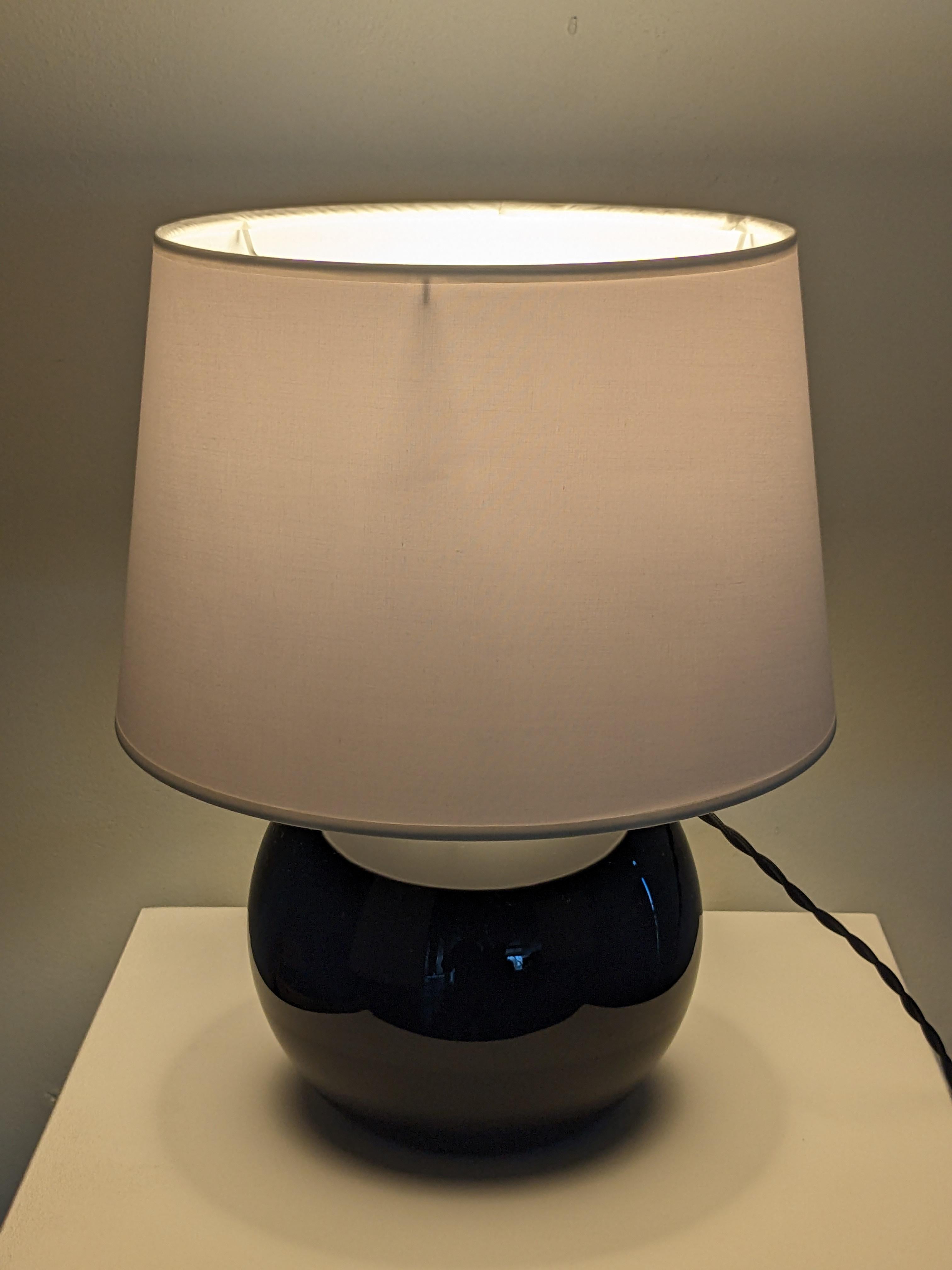 Mid-20th Century Jacques Adnet Spherical Table Lamp, Black Opaline Glass, France 1930