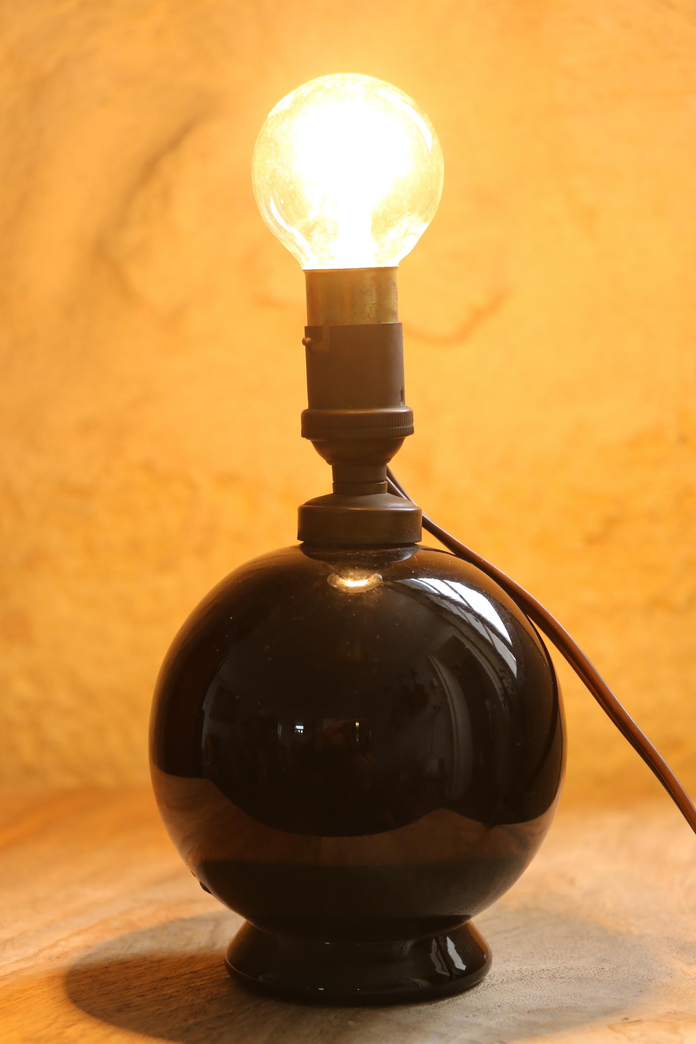 Mid-20th Century Jacques Adnet Spherical Table Lamp, Black Opaline Glass, France 1930