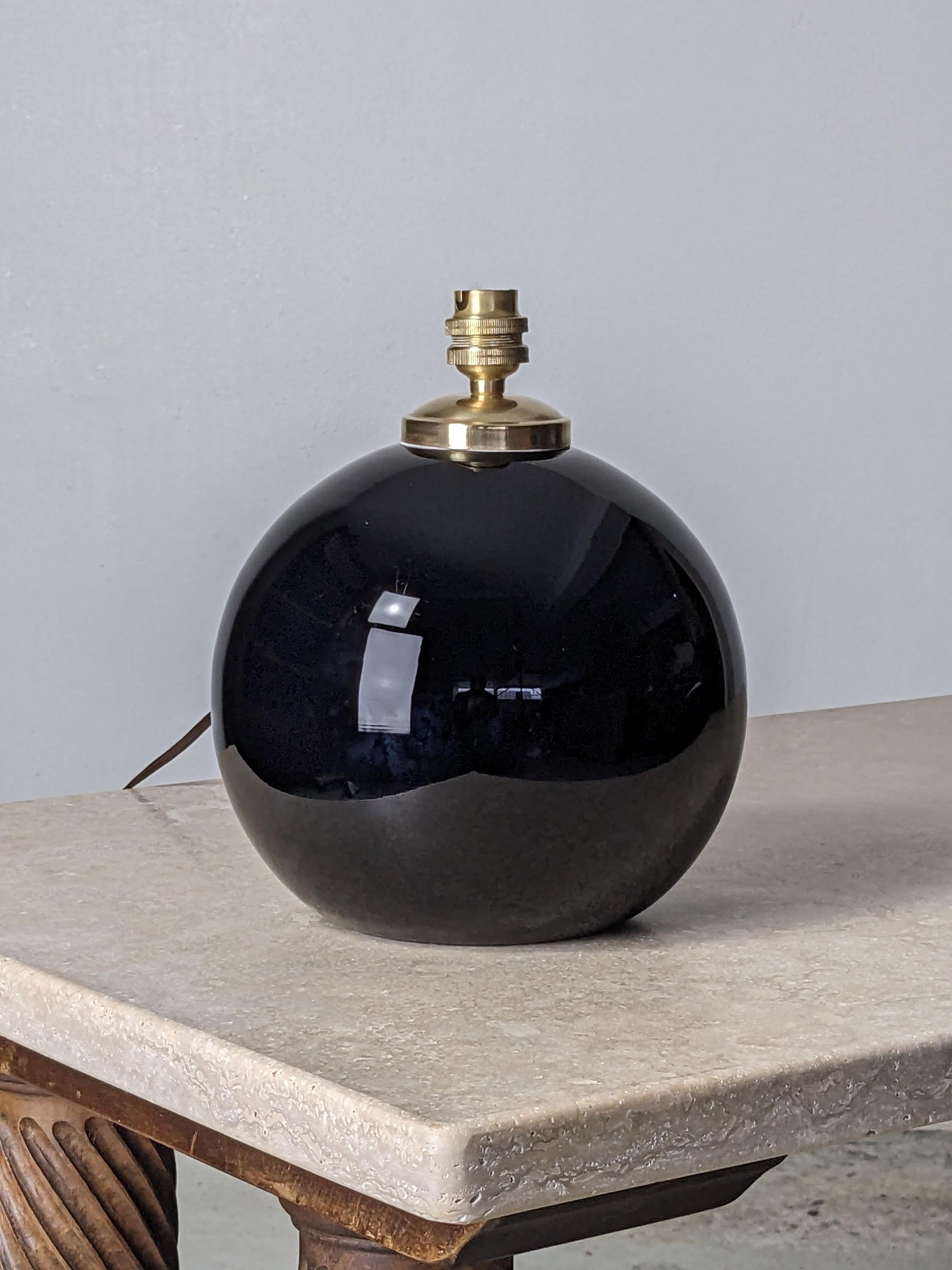 Jacques Adnet Spherical Table Lamp, Black Opaline Glass, France 1930 1