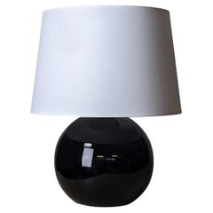 Jacques Adnet Spherical Table Lamp, Black Opaline Glass, France 1930