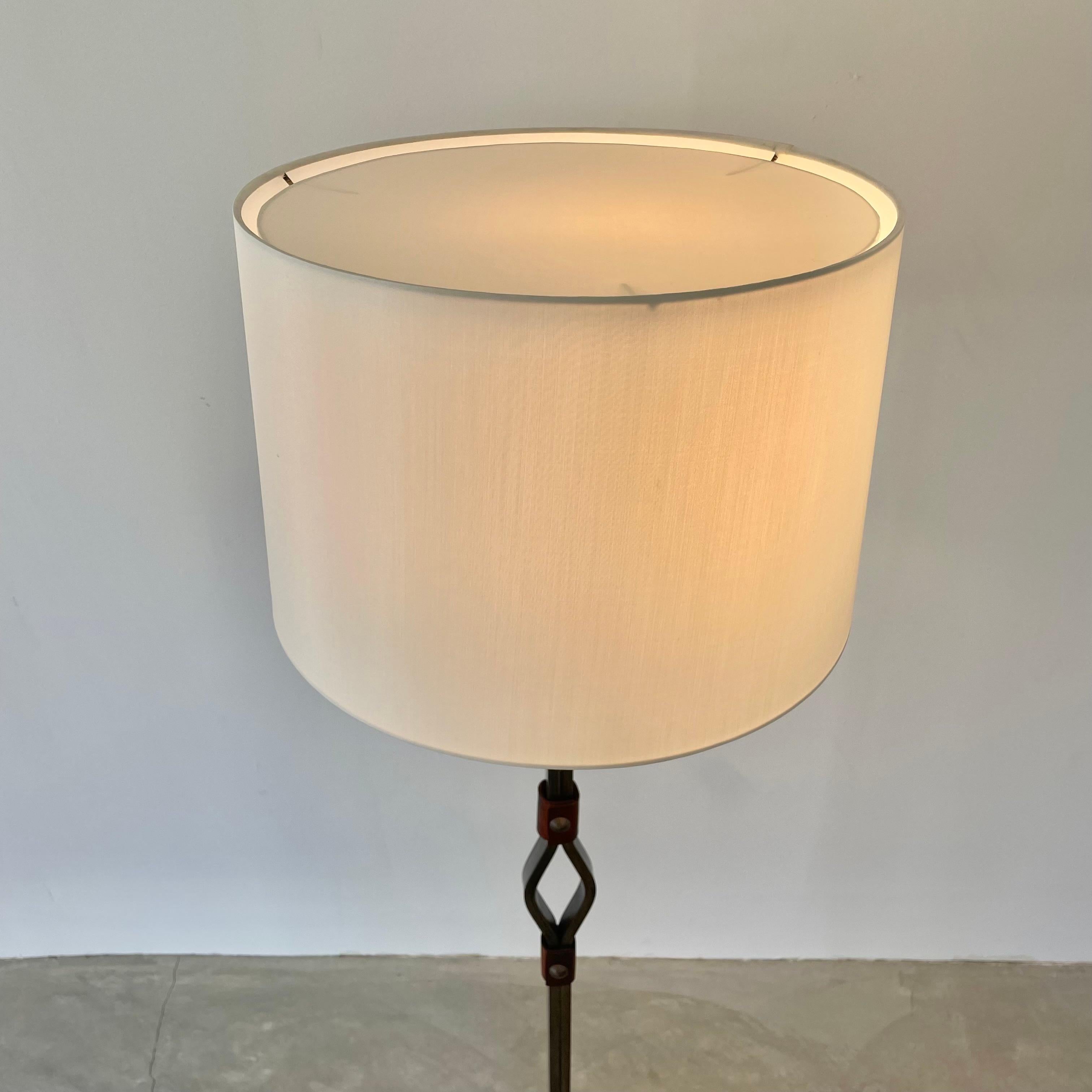 Jacques Adnet Steel and Leather Floor Lamp, 1950s France For Sale 4