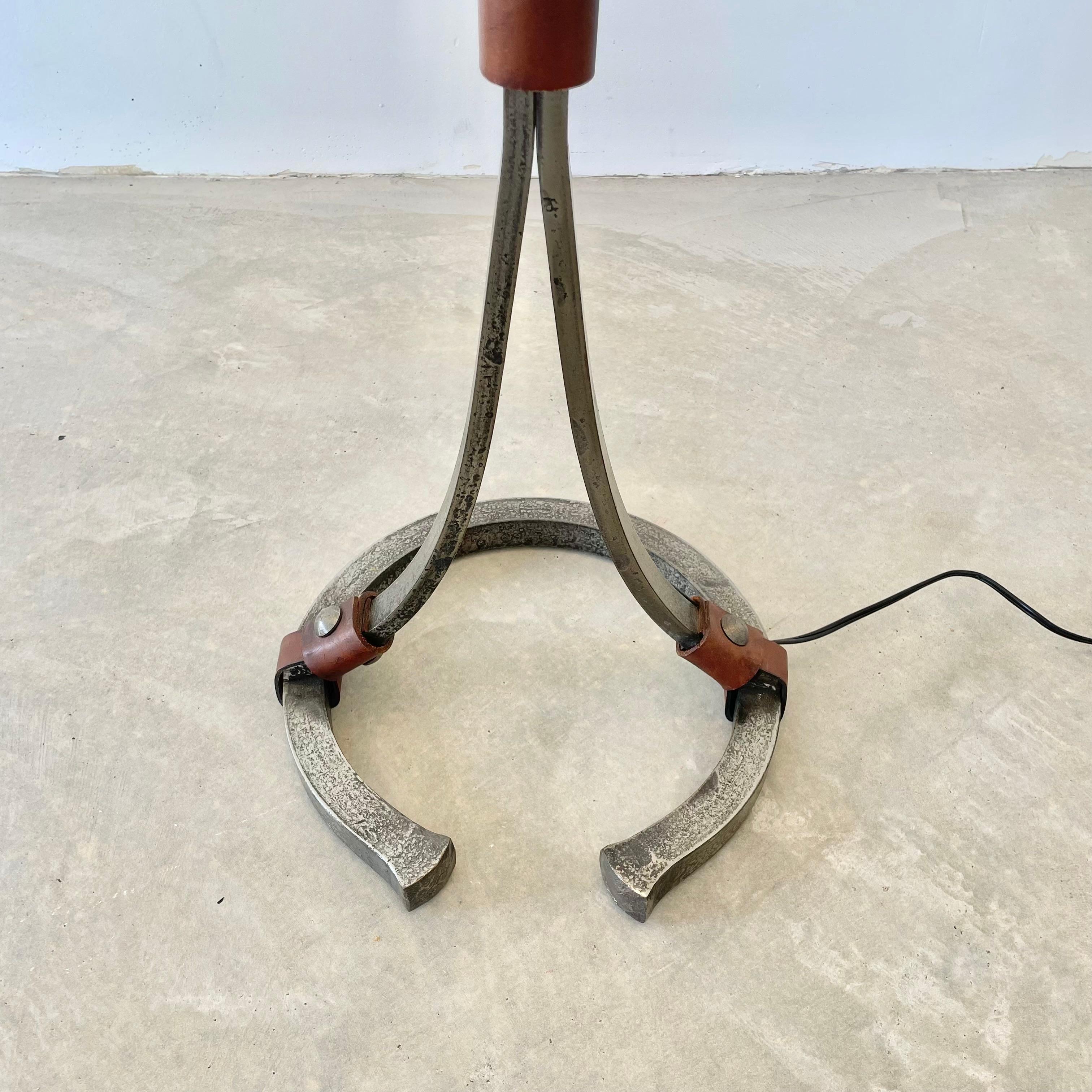 Mid-Century Modern Jacques Adnet Steel and Leather Floor Lamp, 1950s France For Sale