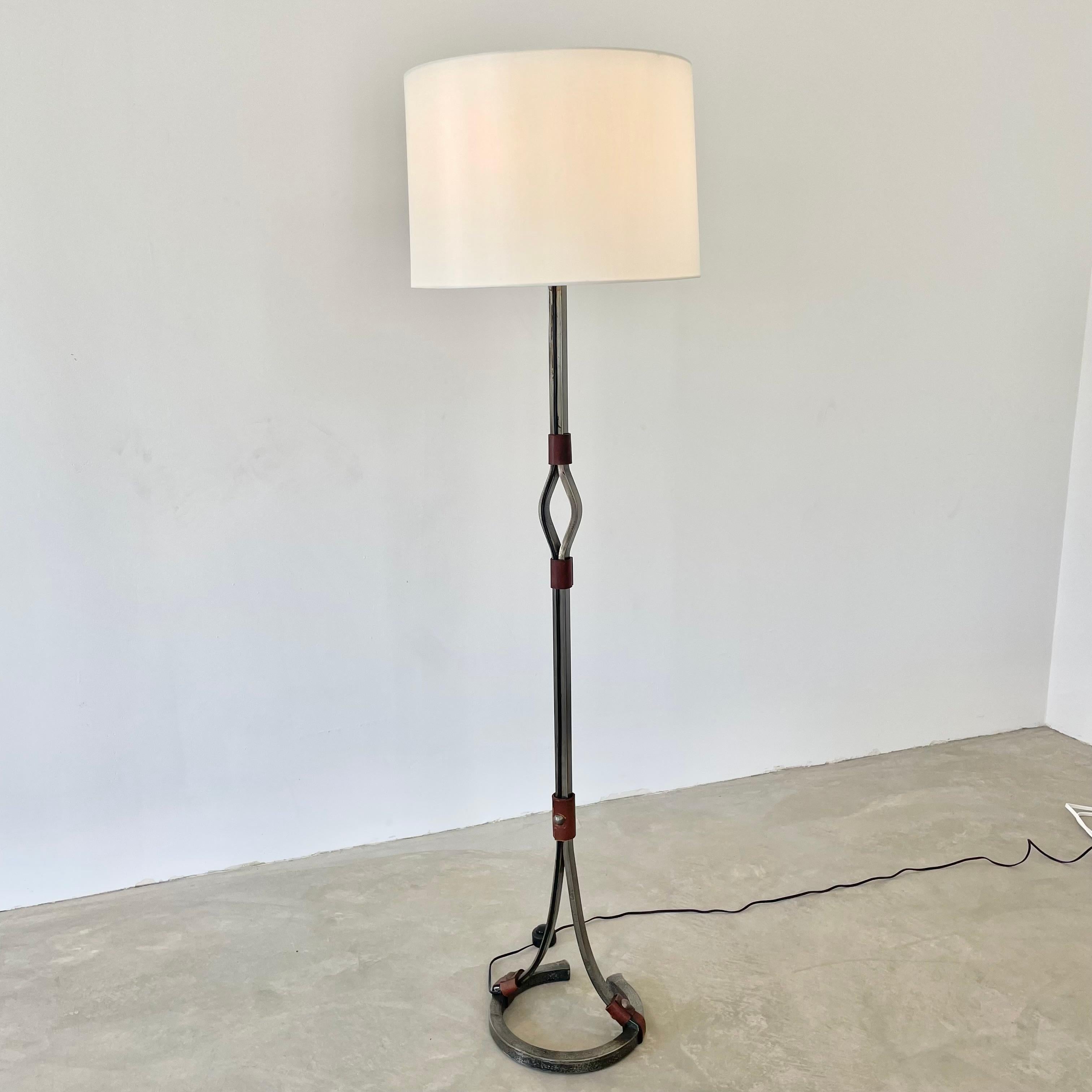 Jacques Adnet Steel and Leather Floor Lamp, 1950s France For Sale 1
