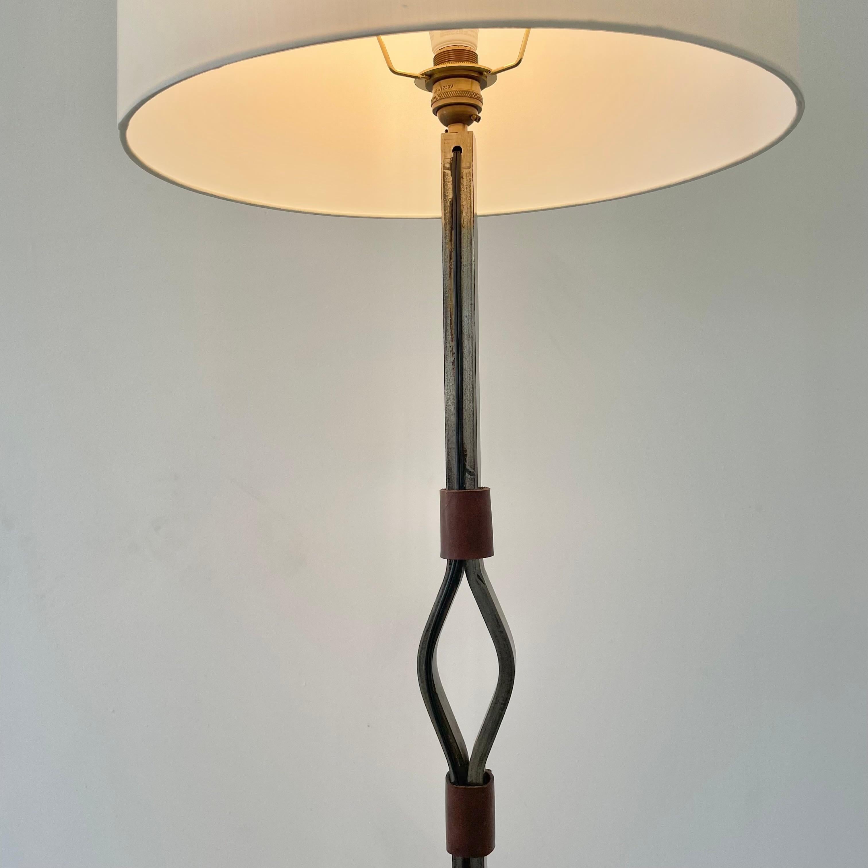 Jacques Adnet Steel and Leather Floor Lamp, 1950s France For Sale 2