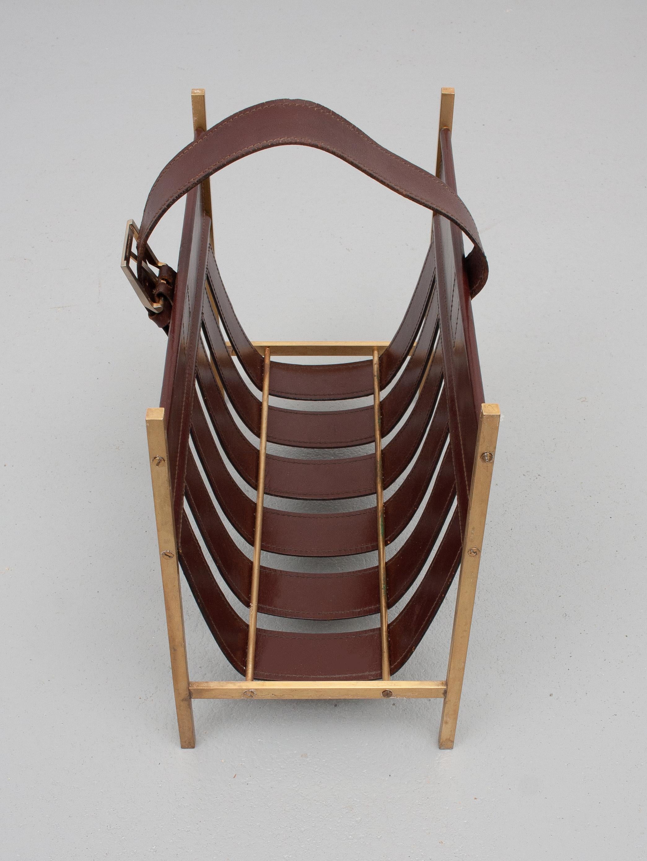 Mid-20th Century Jacques Adnet, Stich Leather Magazine Rack