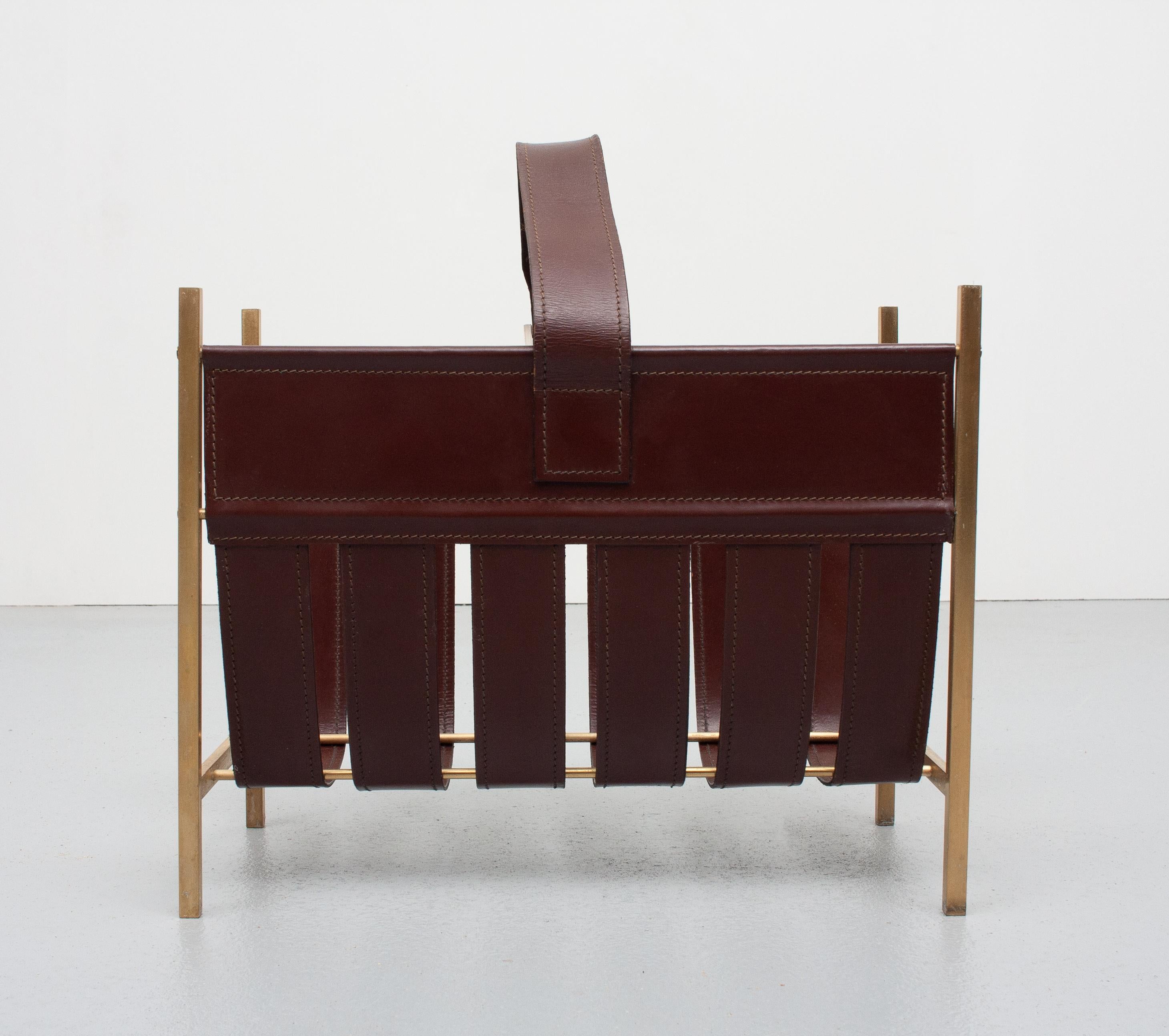 Jacques Adnet, Stich Leather Magazine Rack 1