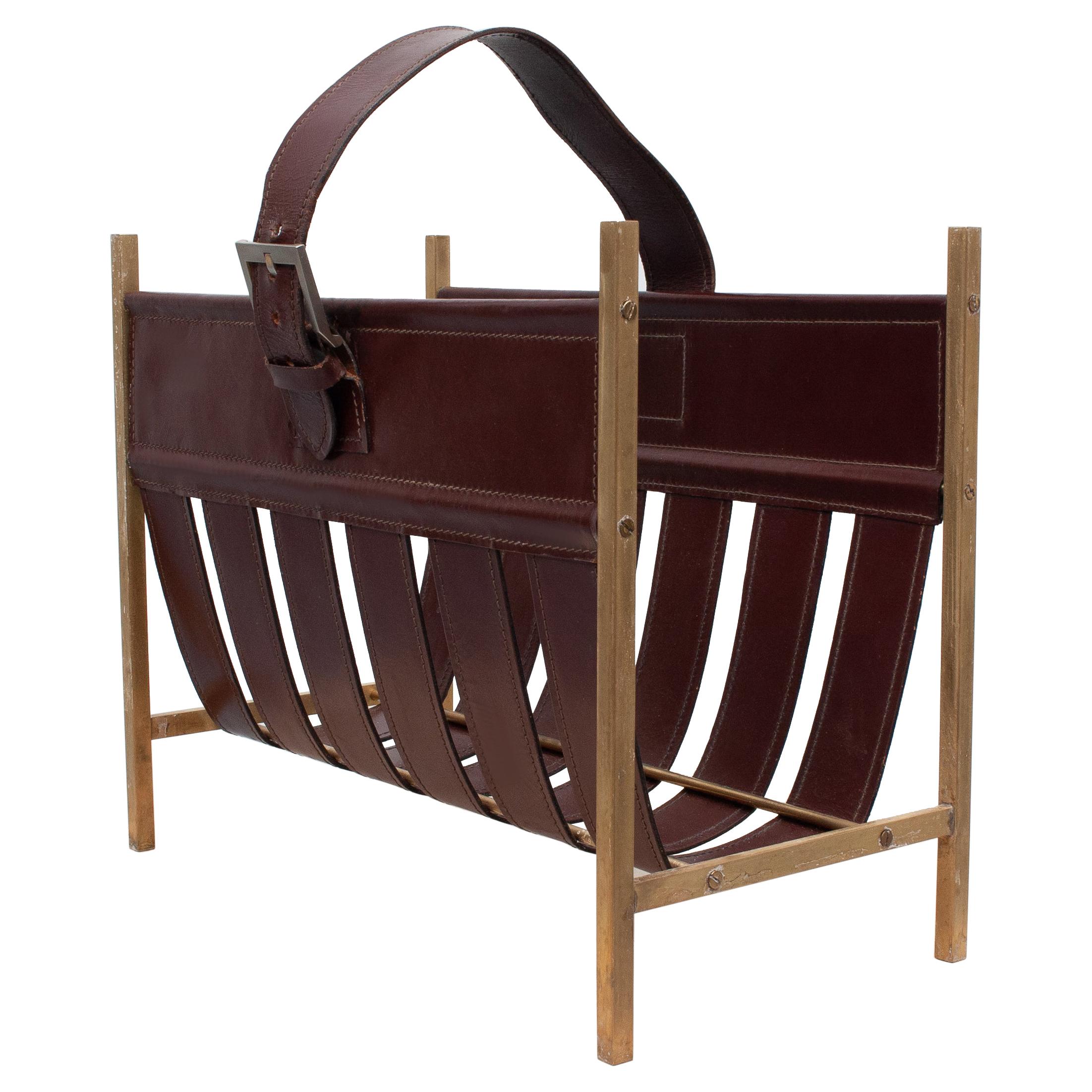 Jacques Adnet, Stich Leather Magazine Rack
