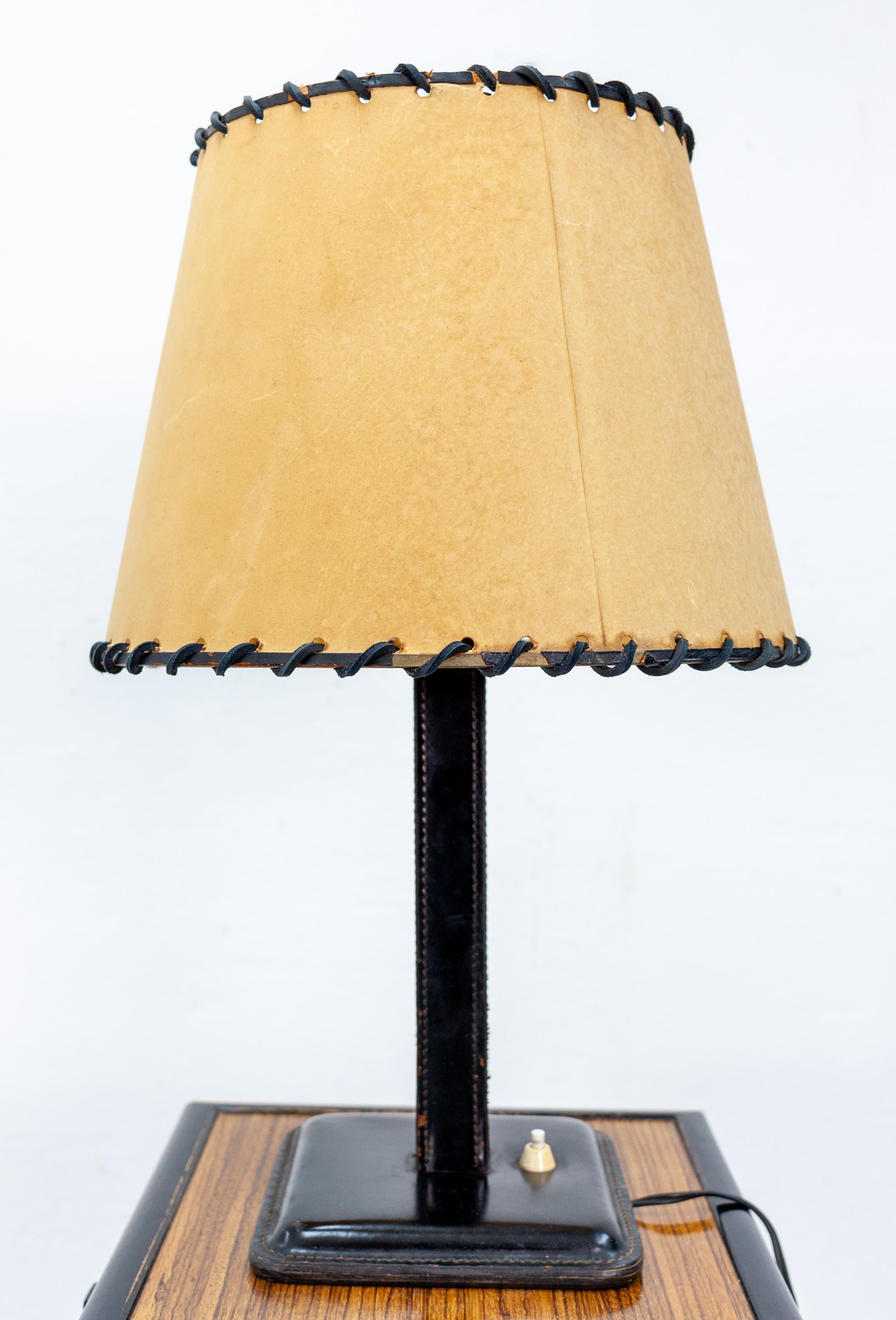 Mid-Century Modern Jacques Adnet Stich Leather Table Lamp