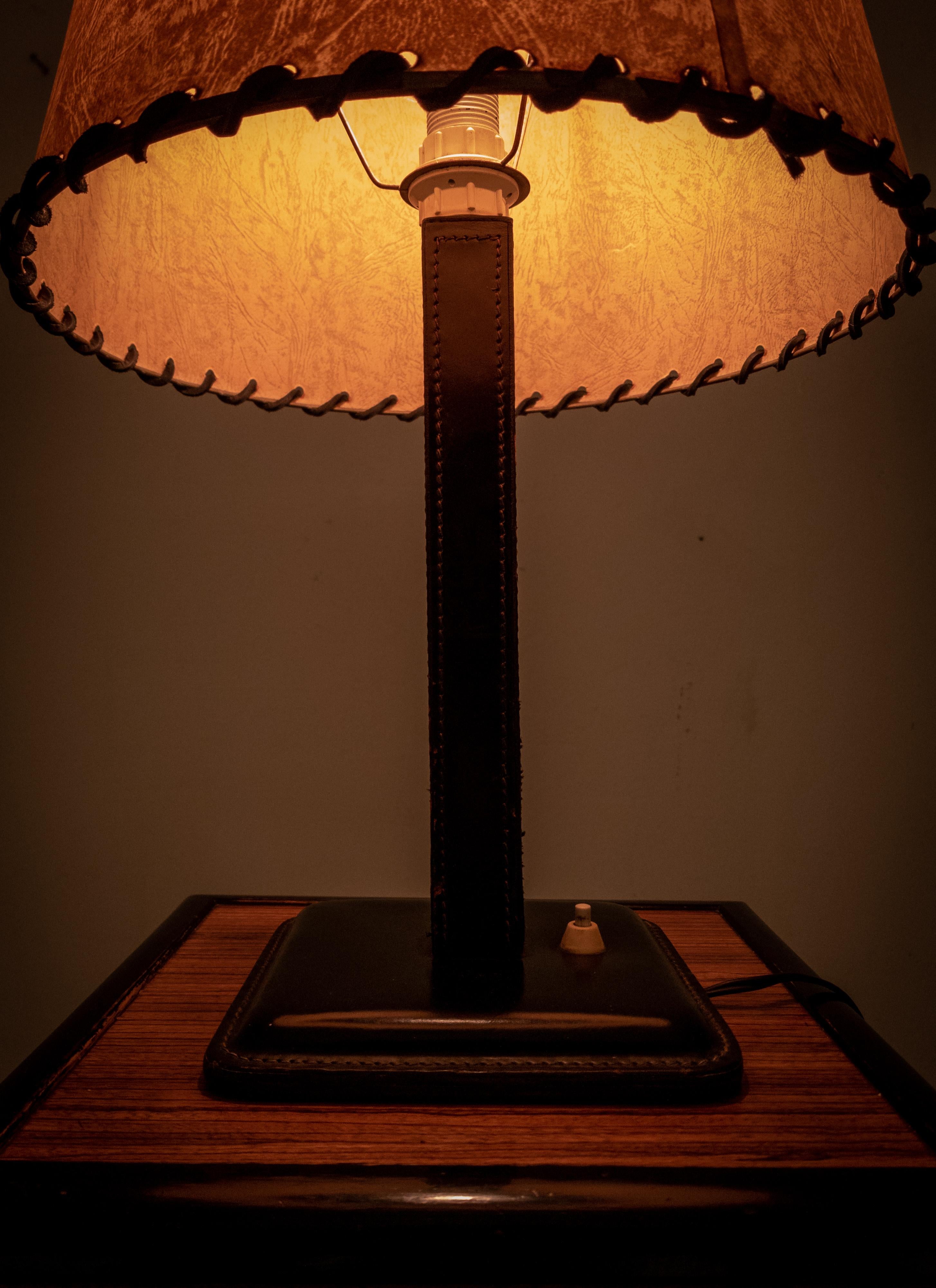 Jacques Adnet Stich Leather Table Lamp In Good Condition In Den Haag, NL