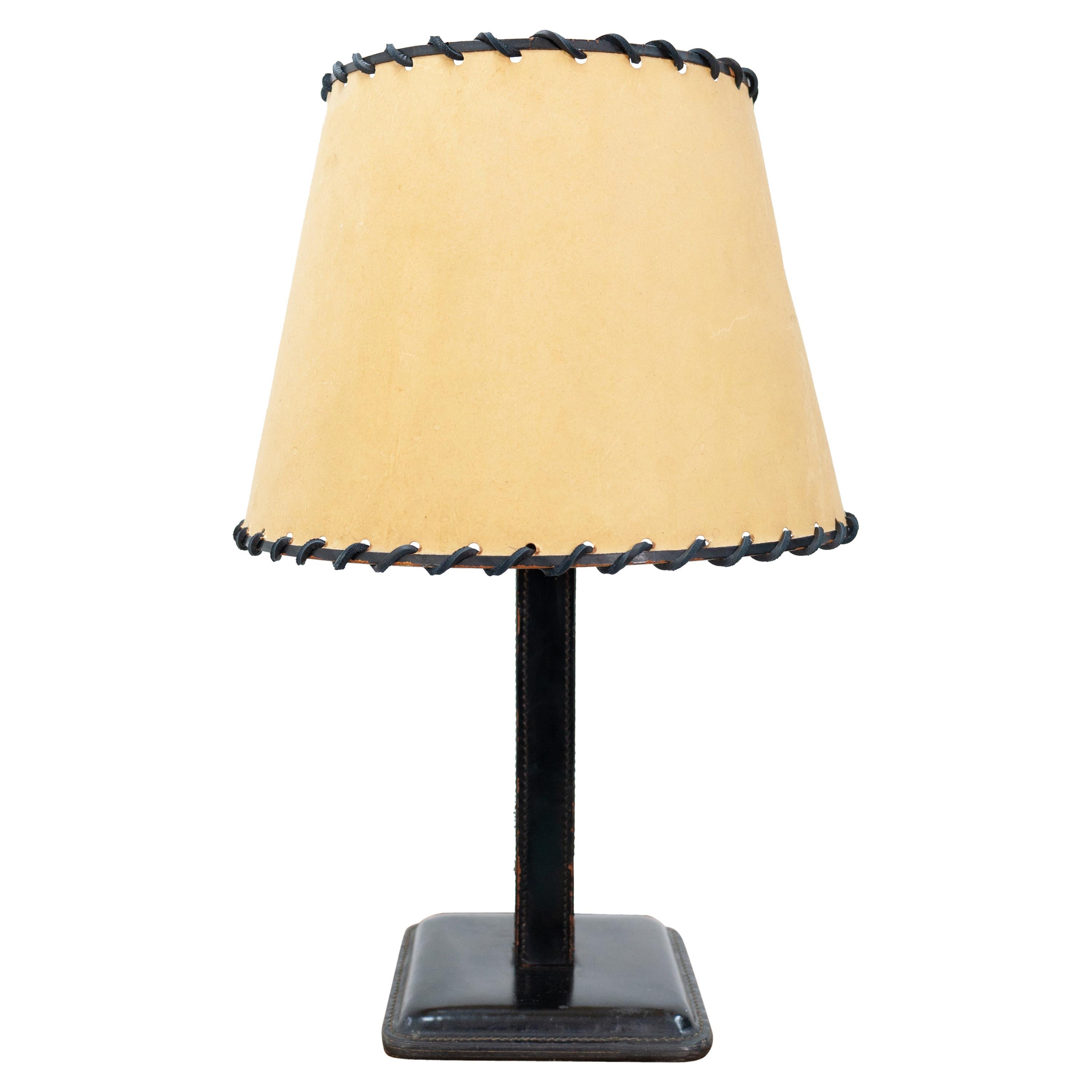 Jacques Adnet Stich Leather Table Lamp