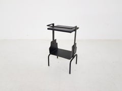 Jacques Adnet Stitched Black Leather Telephone or Side Table, France, 1950s