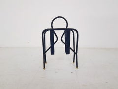 Jacques Adnet Stitched Blue Leather Magazine Rack, Midcentury, France, 1950s