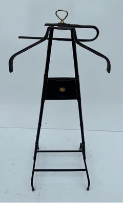 1950s French stitched leather and Brass Valet, Jacques Adnet