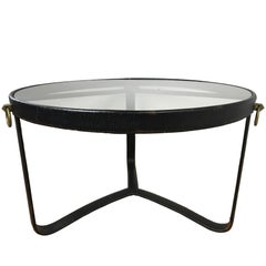 Jacques Adnet Stitched Leather Cocktail Table