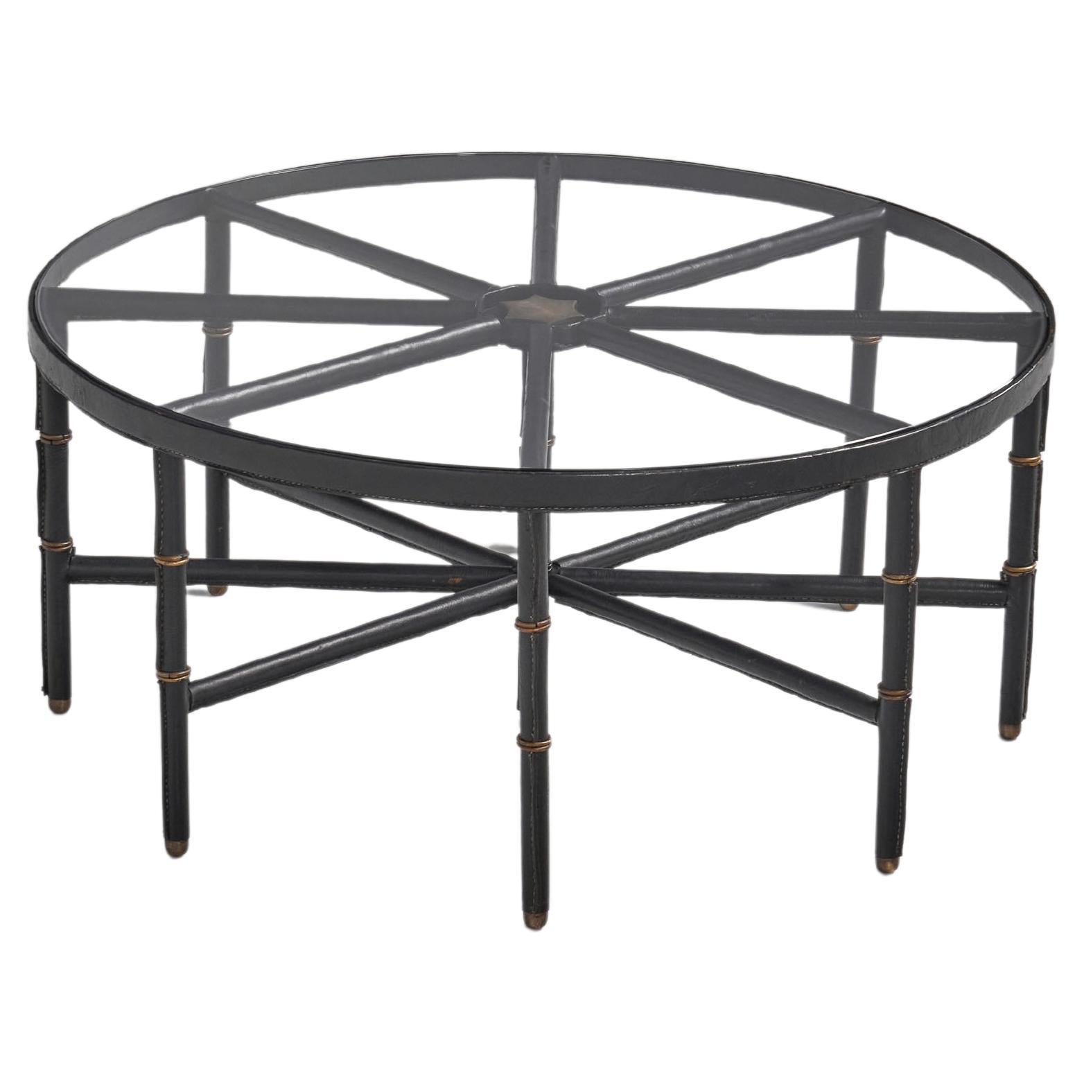 Mid-Century Modern Jacques Adnet stitched leather coffee table France 1950