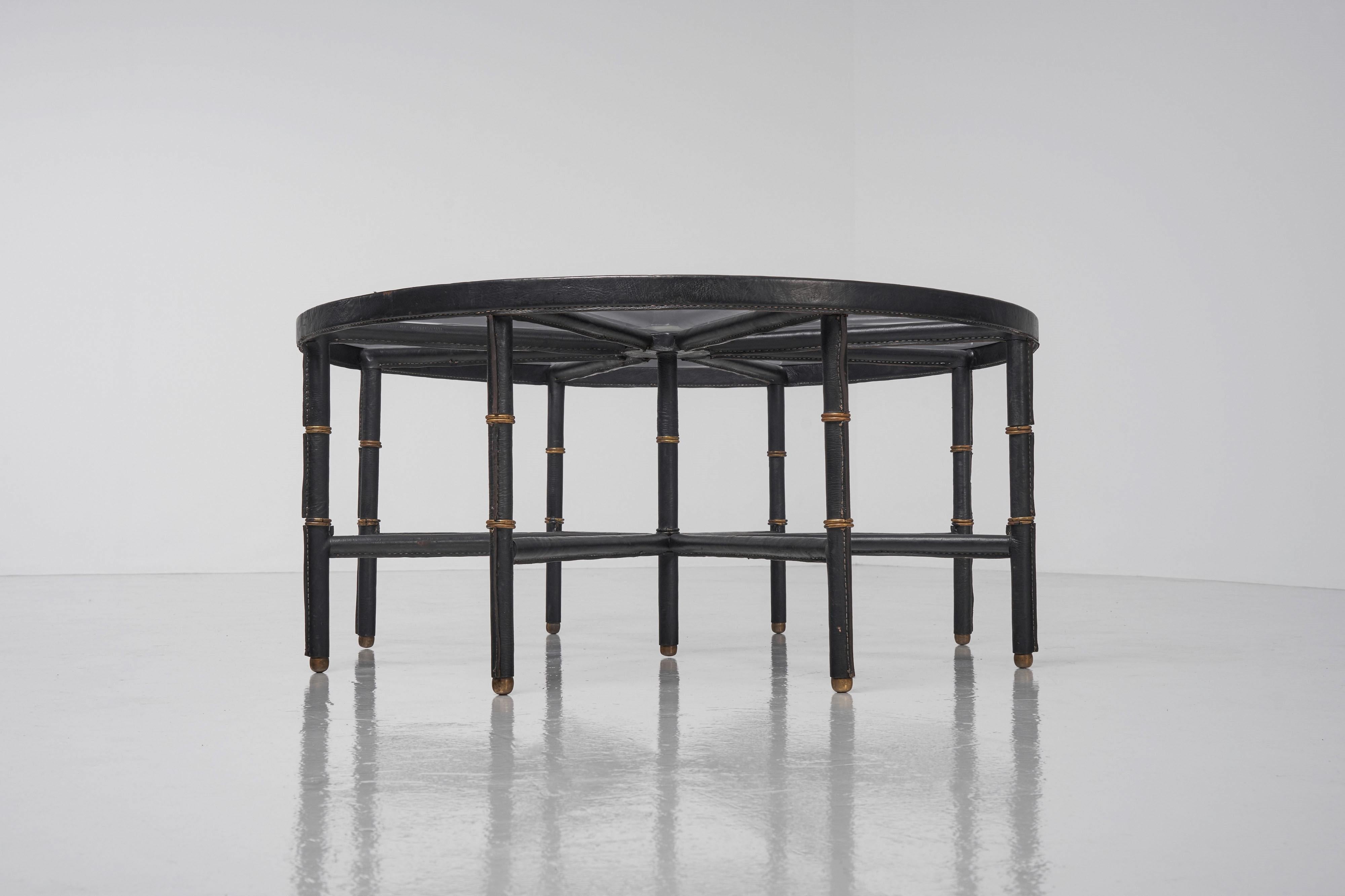 Jacques Adnet stitched leather coffee table France 1950 2
