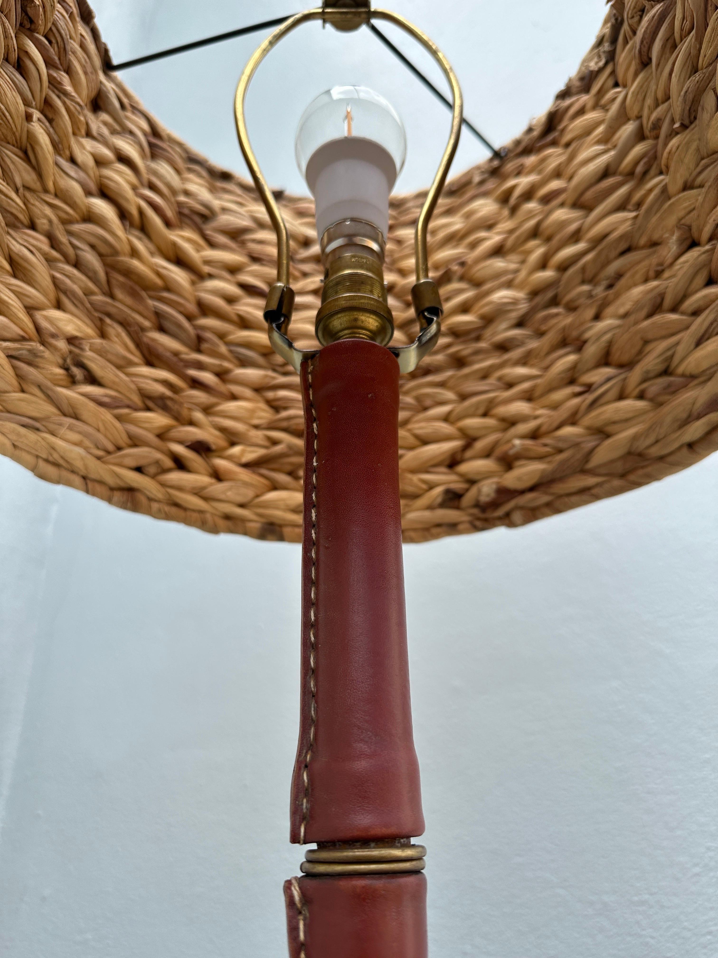 Mid-20th Century Jacques Adnet Style Stitched Leather Floor Lamp For Sale