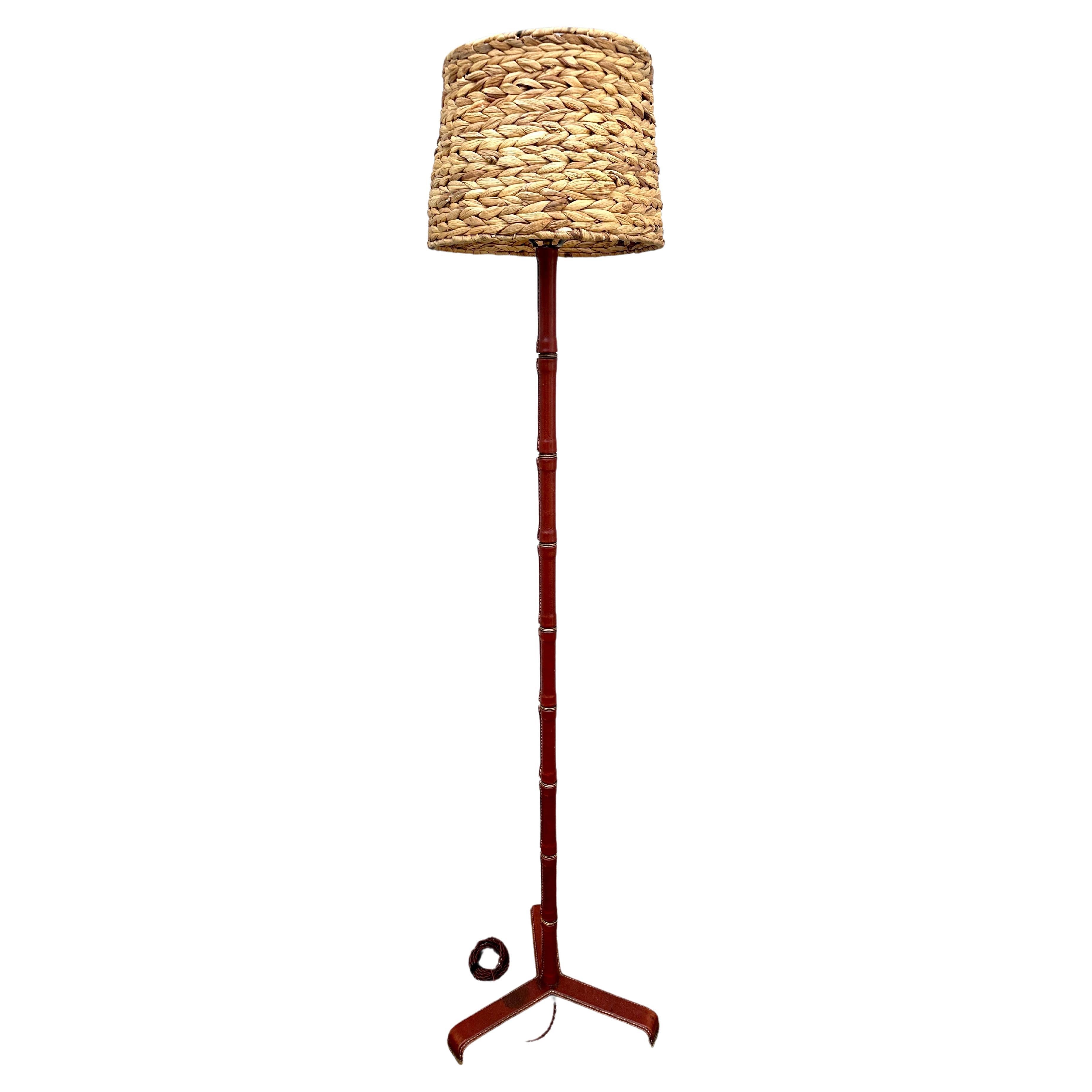 Jacques Adnet Stitched Leather Floor Lamp
