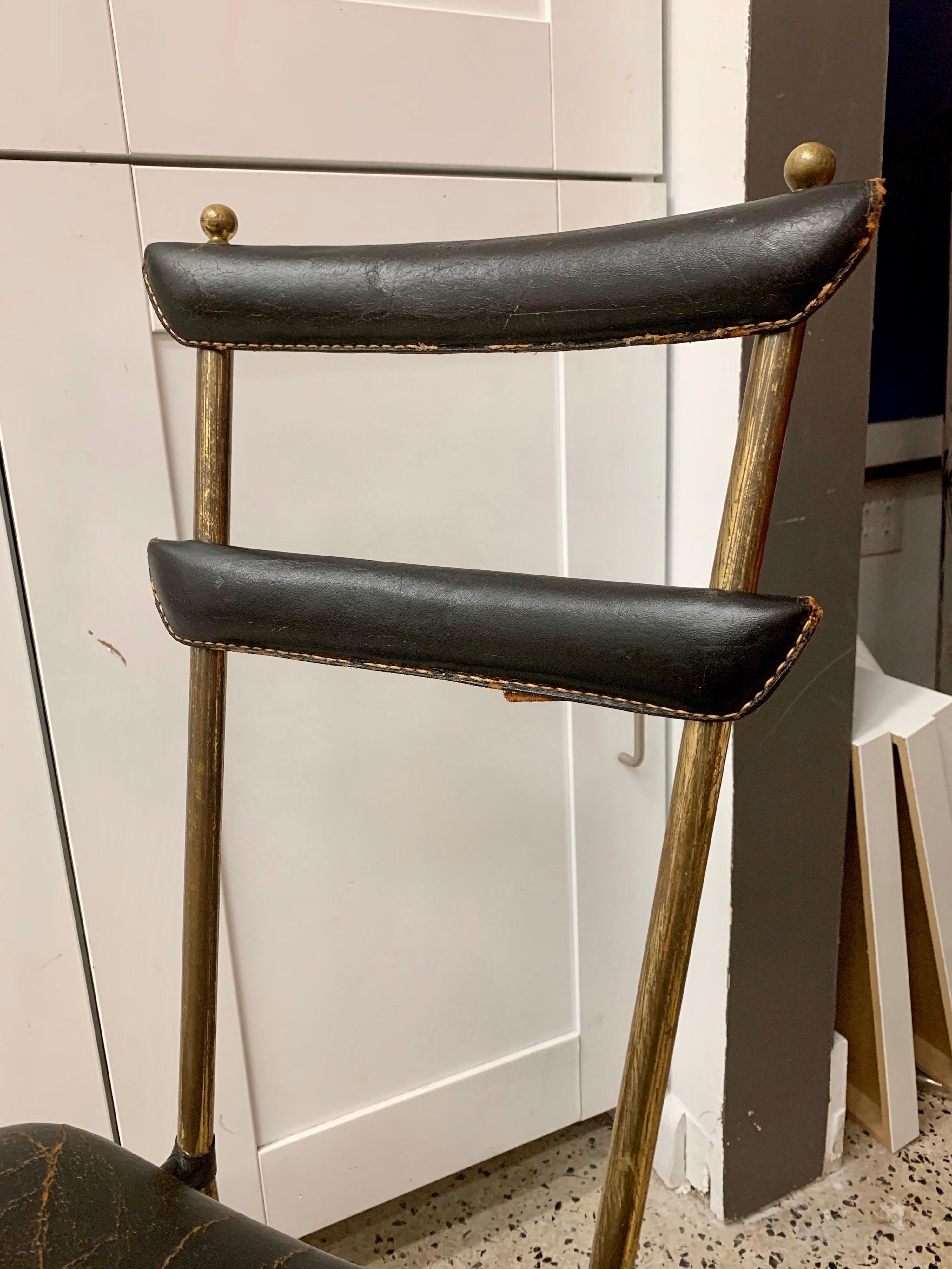 Mid-20th Century Jacques Adnet Stitched Leather Side Chair