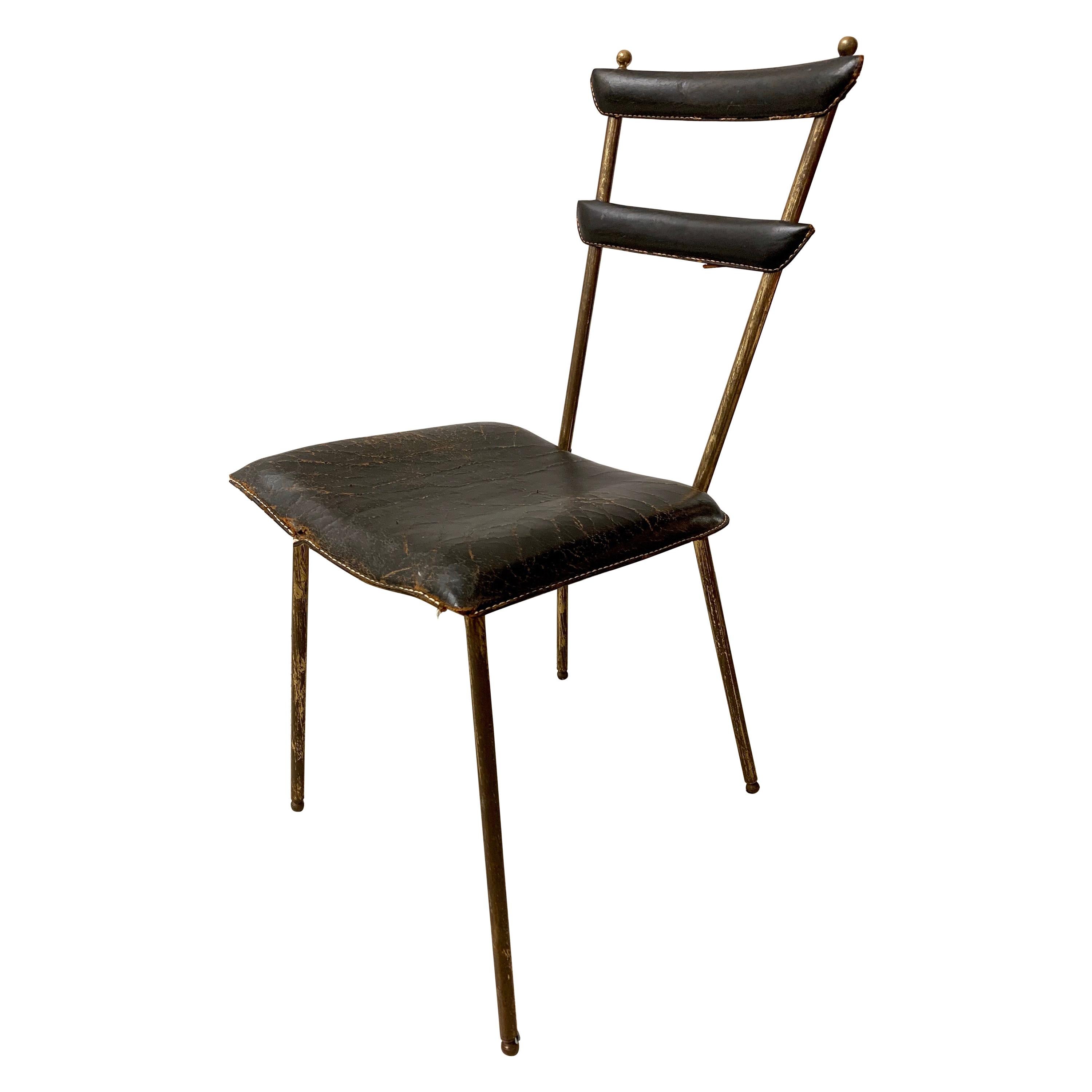 Jacques Adnet Stitched Leather Side Chair