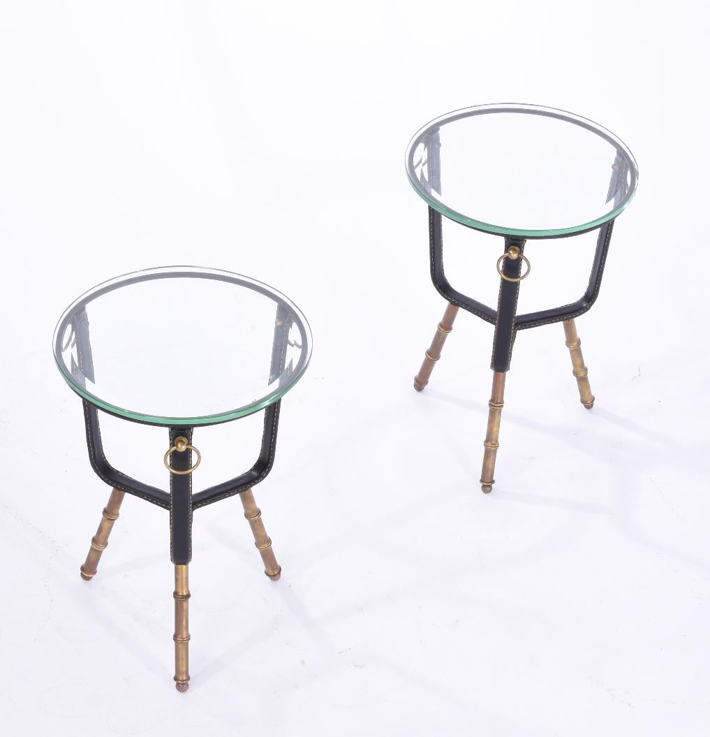 Mid-Century Modern Jacques Adnet Stitched Leather Side Tables