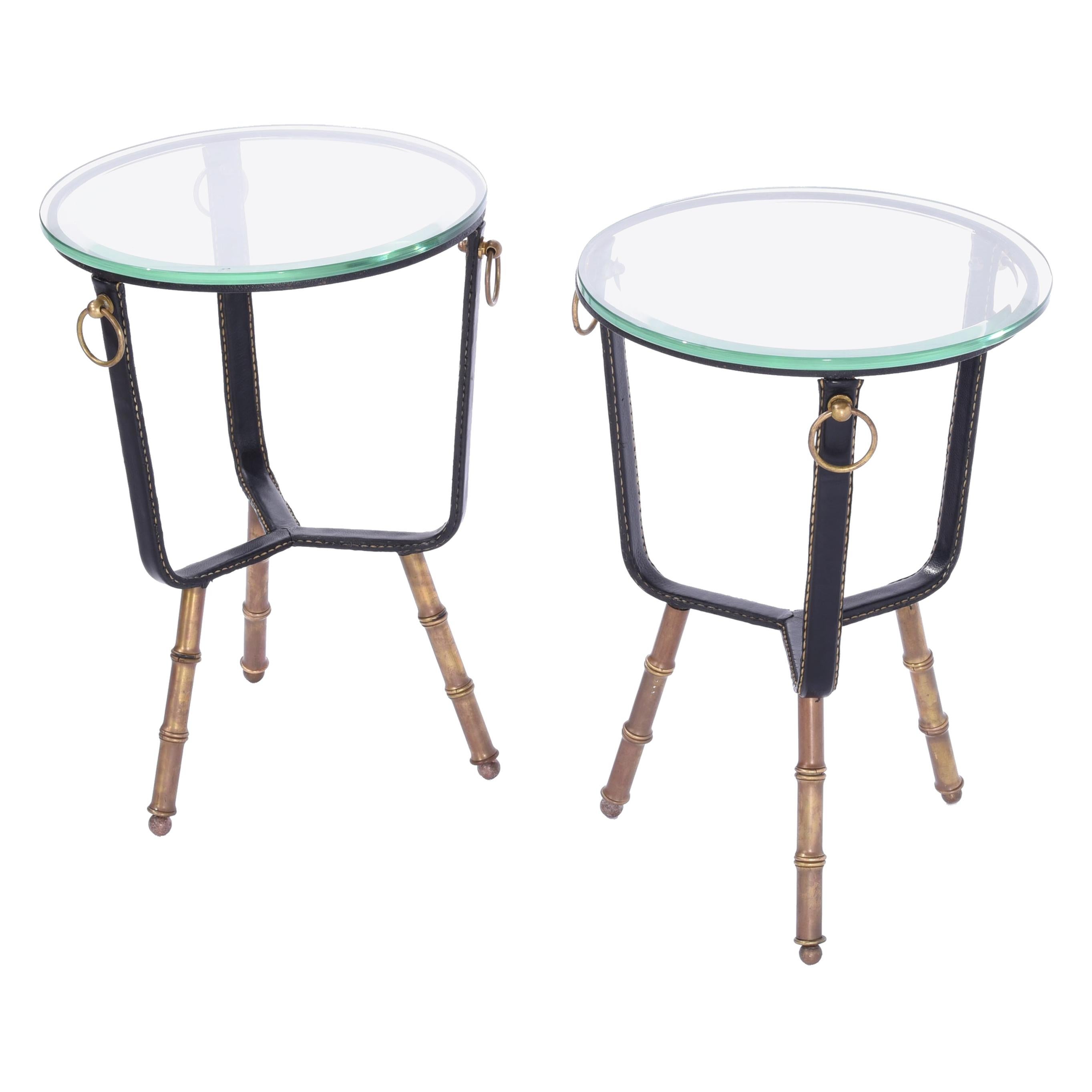 Jacques Adnet Stitched Leather Side Tables