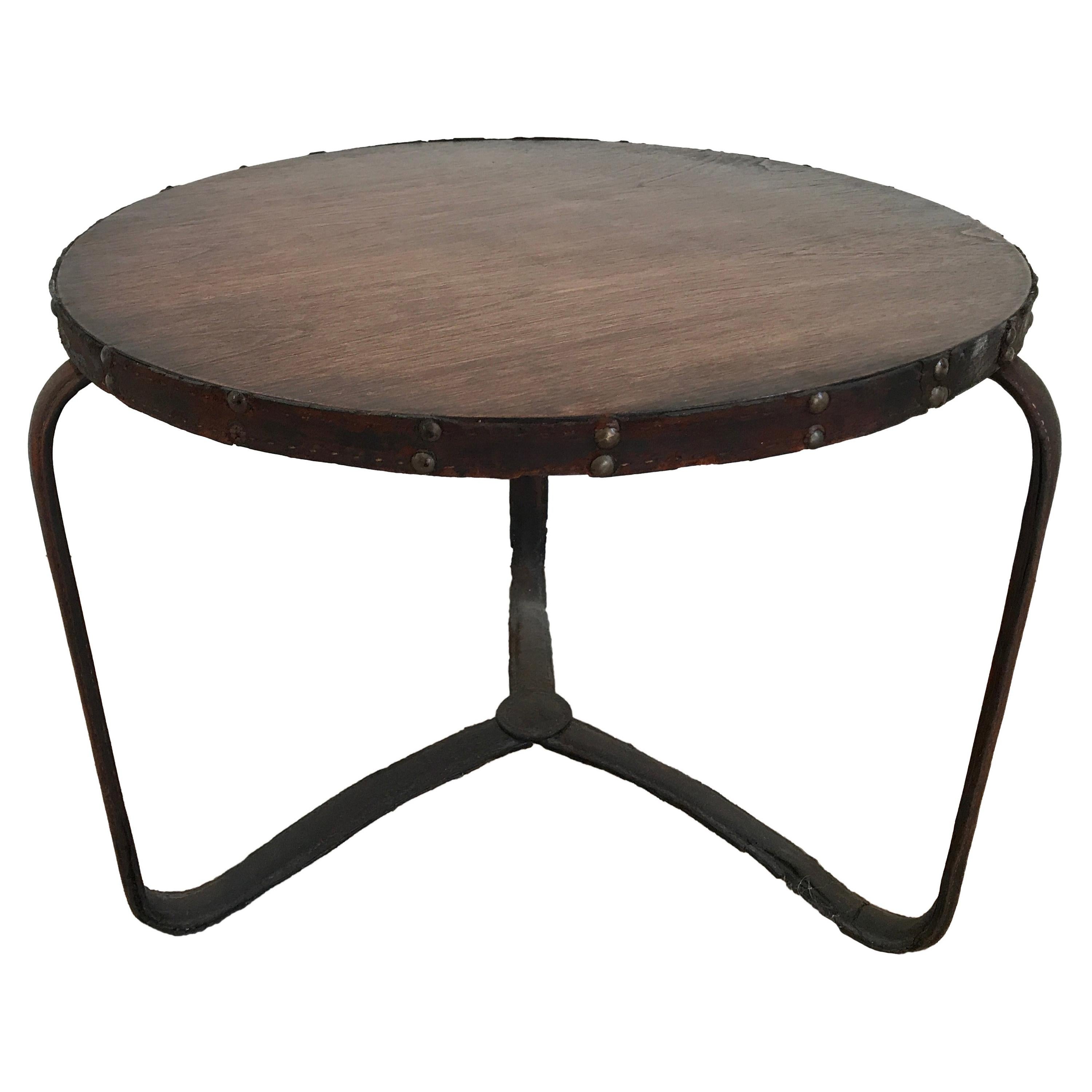 Jacques Adnet Stitched Leather Table For Sale