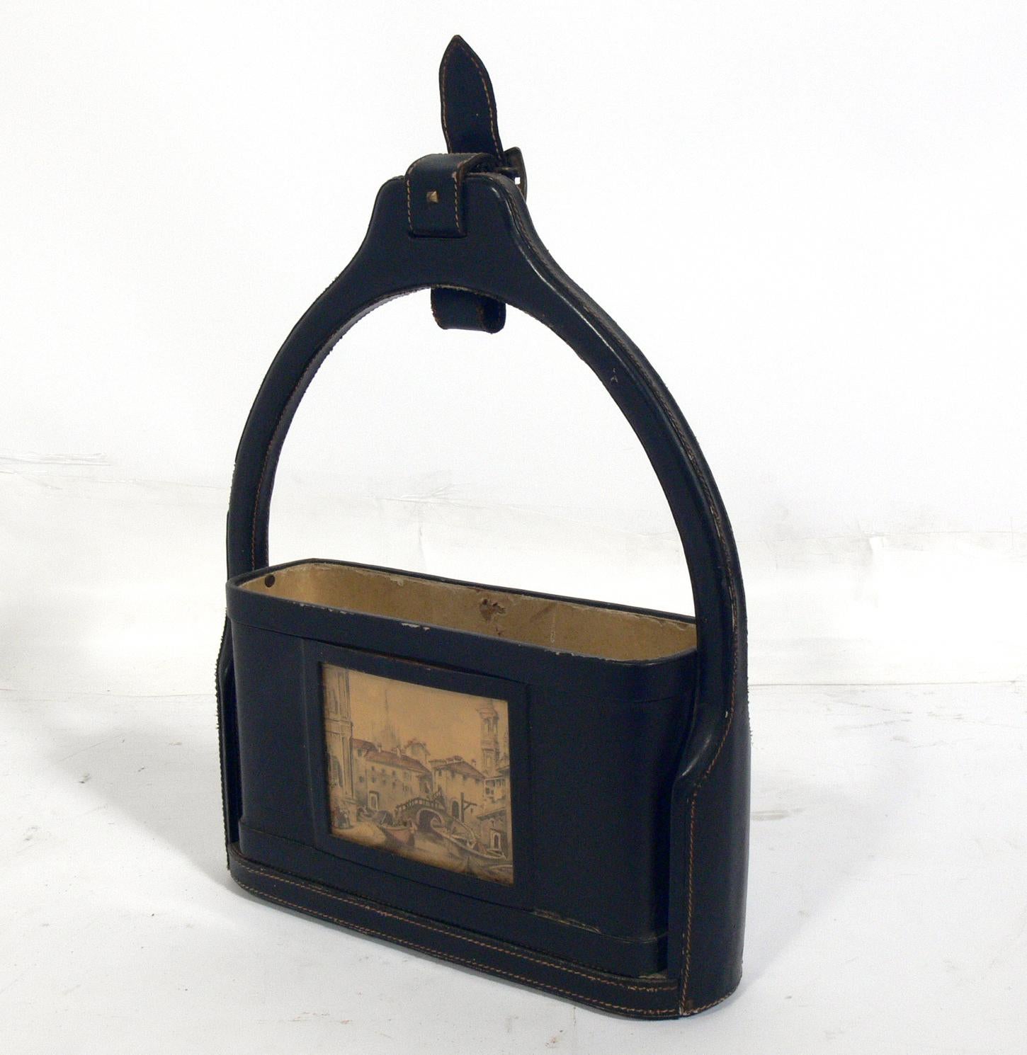 French Jacques Adnet Stitched Leather Wine Bottle Holder