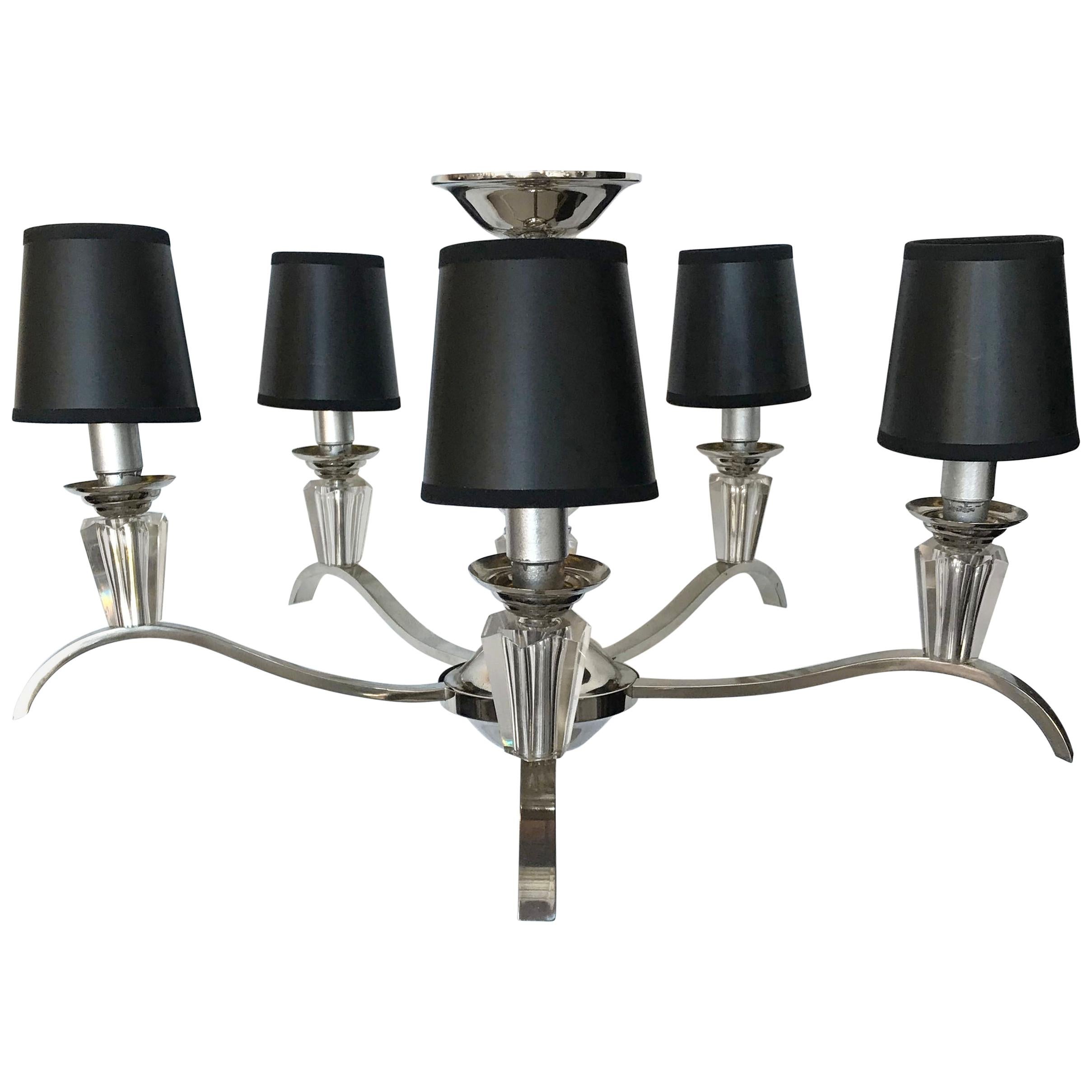 Jacques Adnet Style 5 Arms Chandelier or Flushmount 